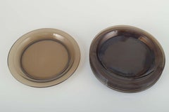 Vereco, France. Set of six plates in smoked glass. 1970s.