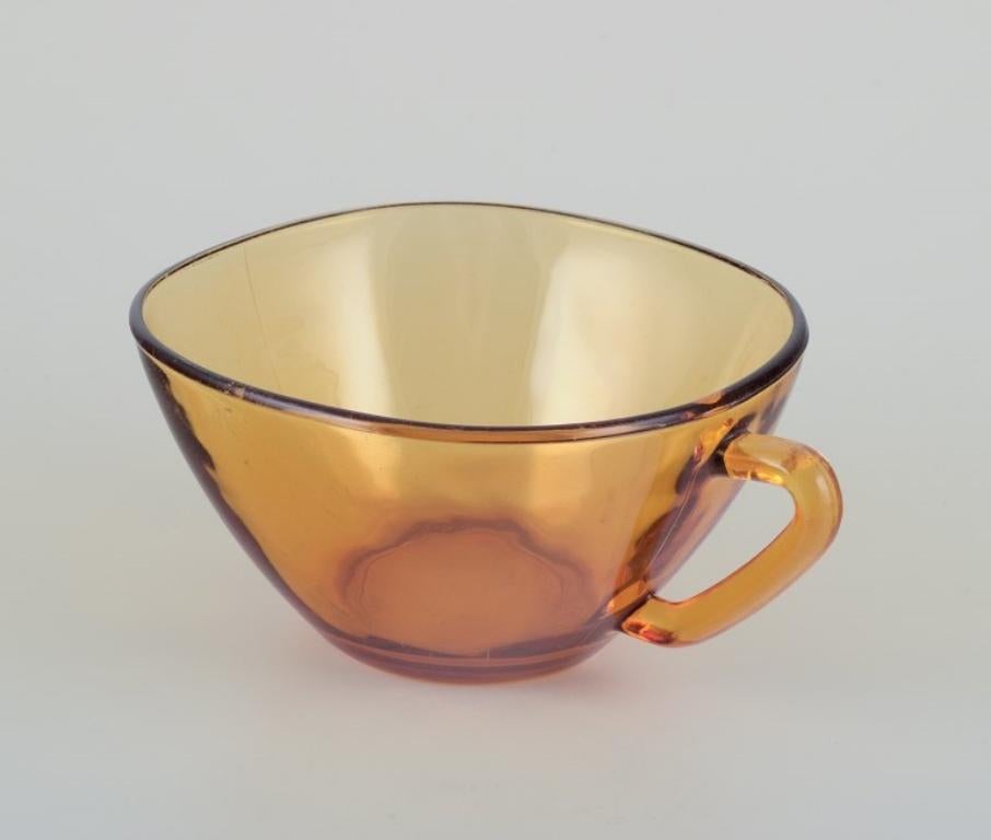 Glass Vereco, France. Six-person tea set in amber glass. Modernist design.  For Sale