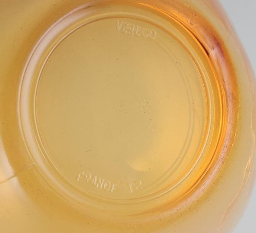 Vereco, France. Six-person tea set in amber glass. Modernist design.  For Sale 1