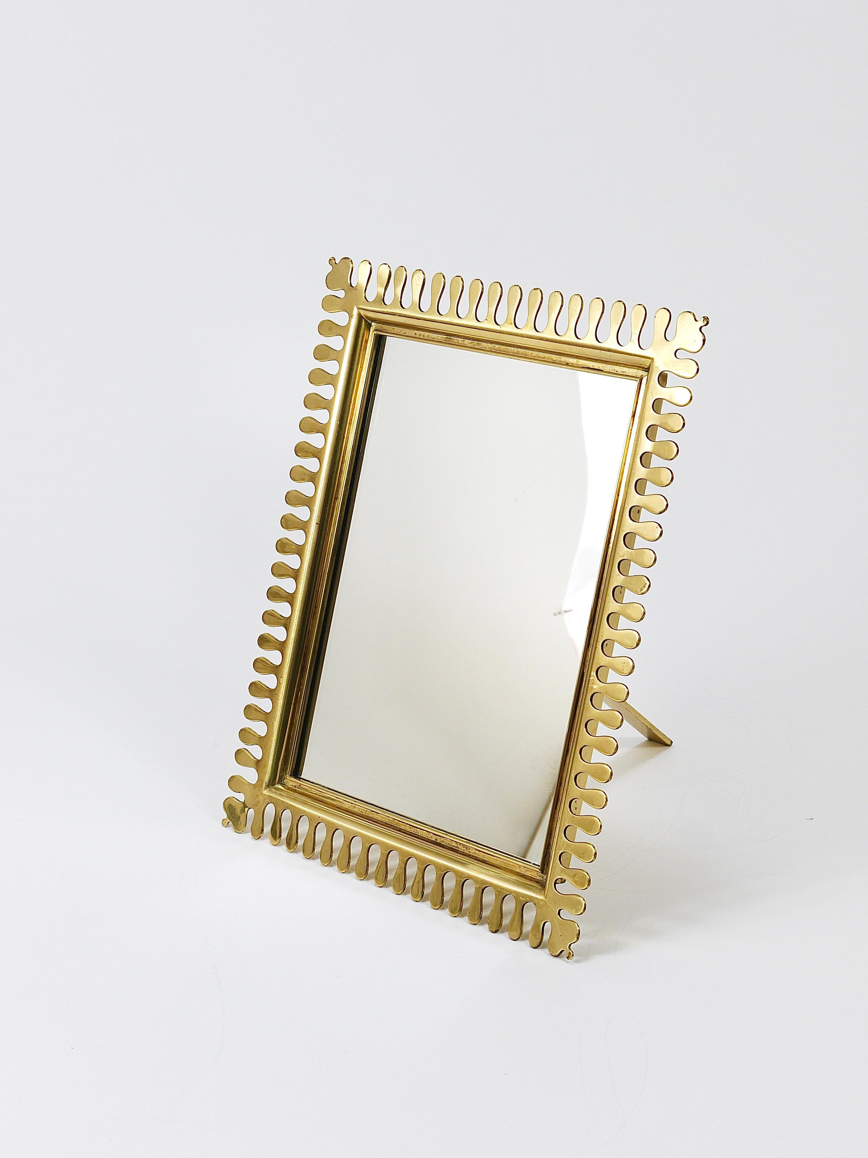 Vereinigte Werkstätten Mid-Century Brass Vanity Table Wall Mirror, Germany, 1970 8