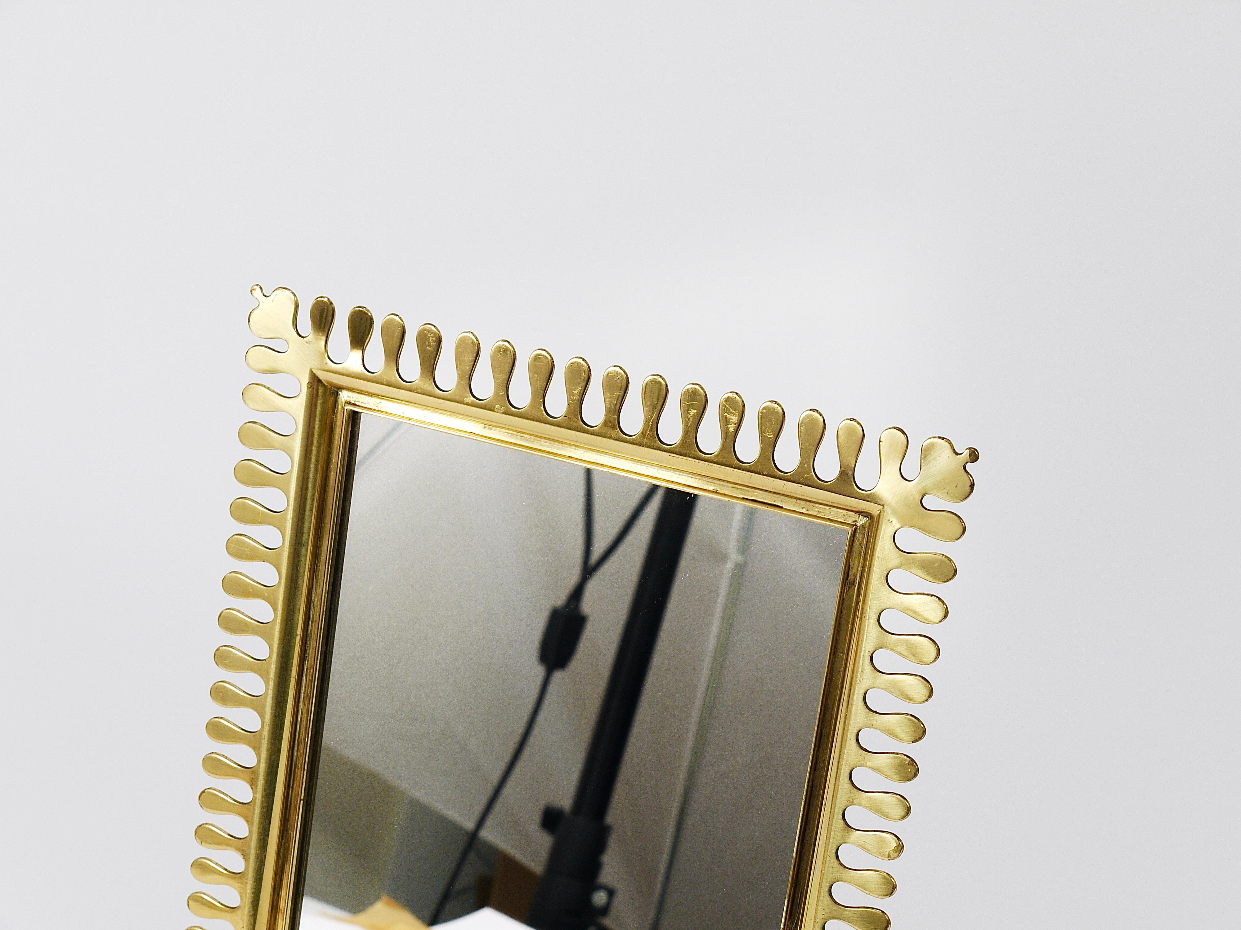 Vereinigte Werkstätten Mid-Century Brass Vanity Table Wall Mirror, Germany, 1970 13