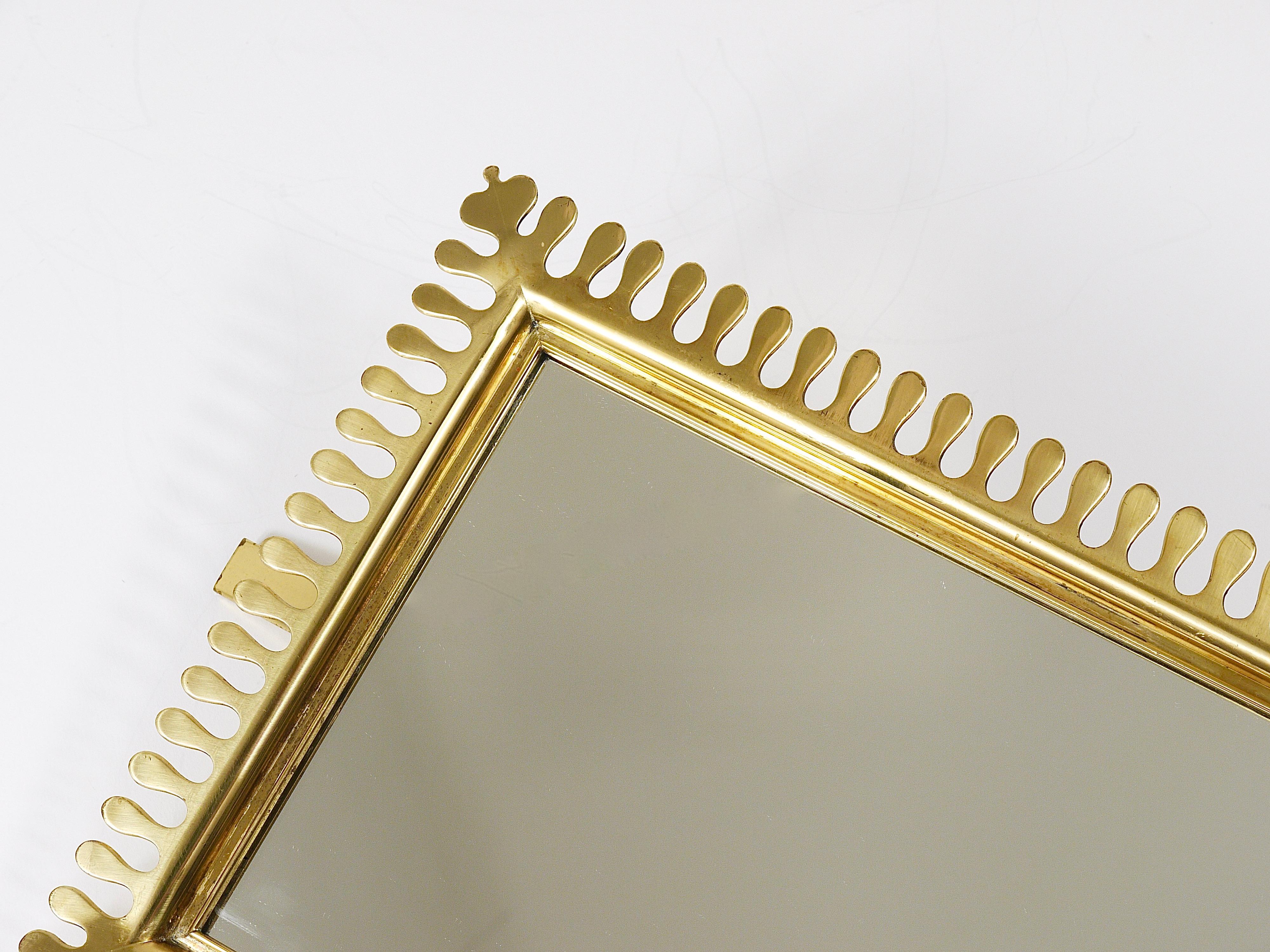 20th Century Vereinigte Werkstätten Mid-Century Brass Vanity Table Wall Mirror, Germany, 1970