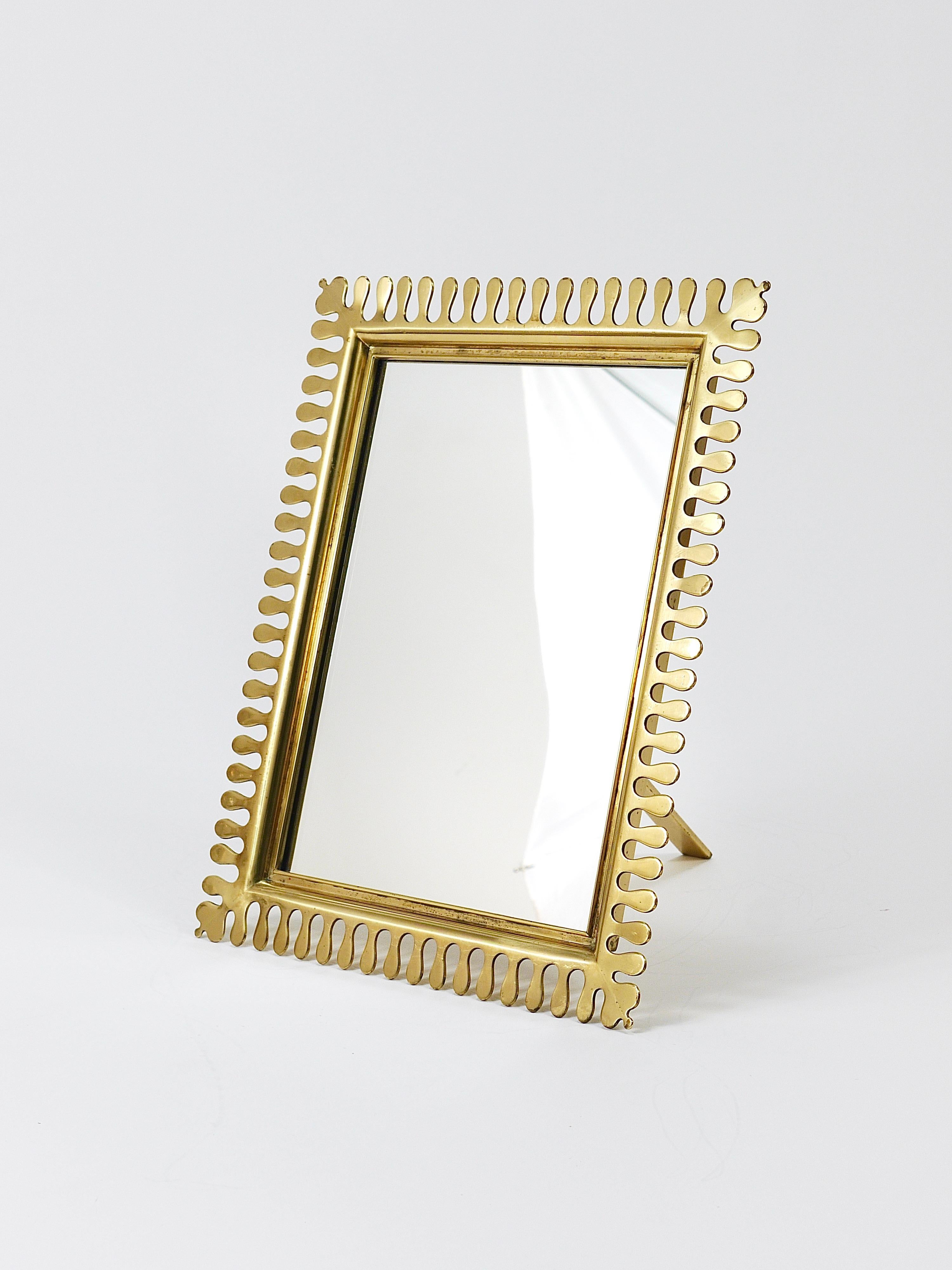 Vereinigte Werkstätten Mid-Century Brass Vanity Table Wall Mirror, Germany, 1970 1