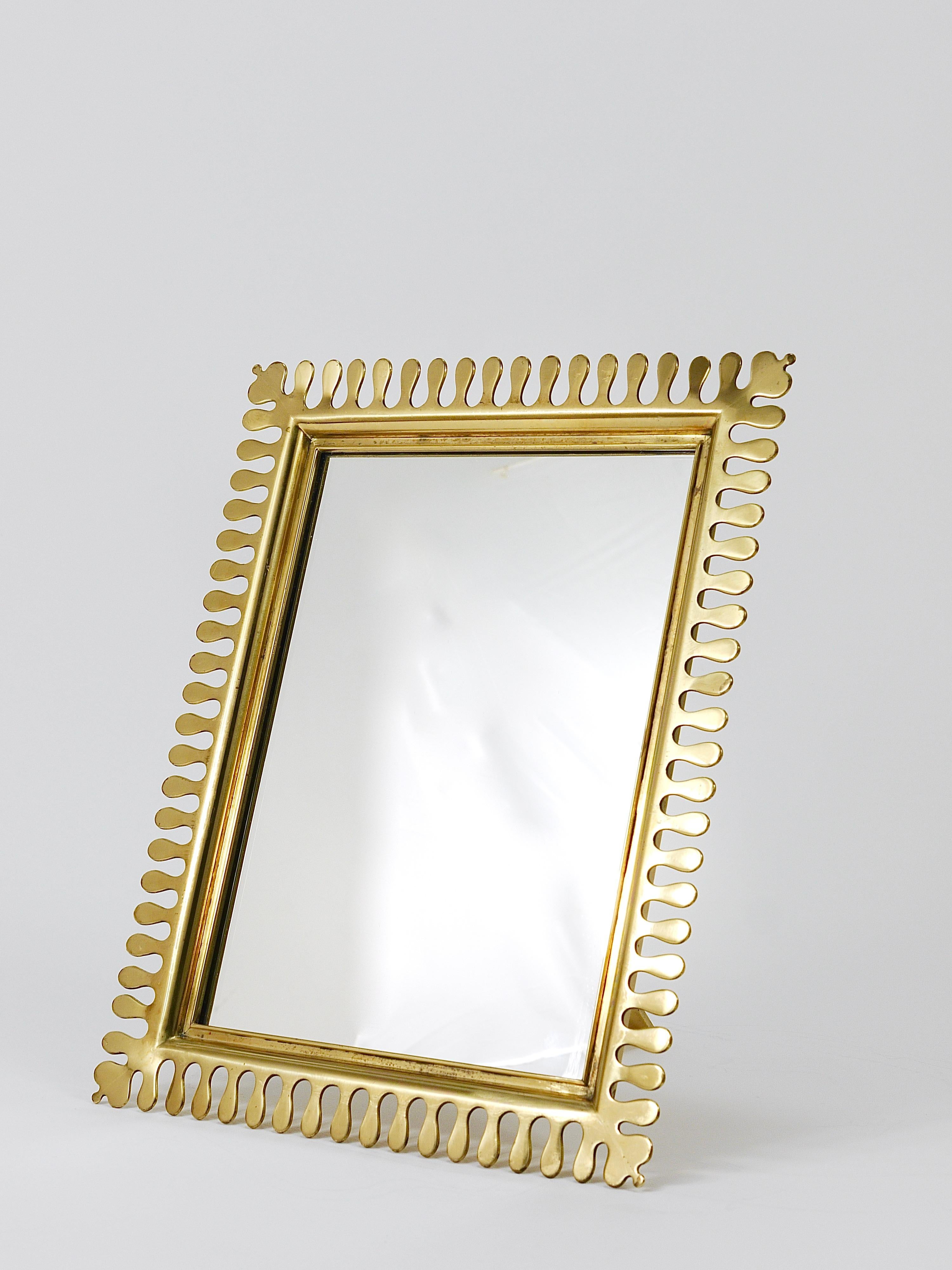 Vereinigte Werkstätten Mid-Century Brass Vanity Table Wall Mirror, Germany, 1970 3