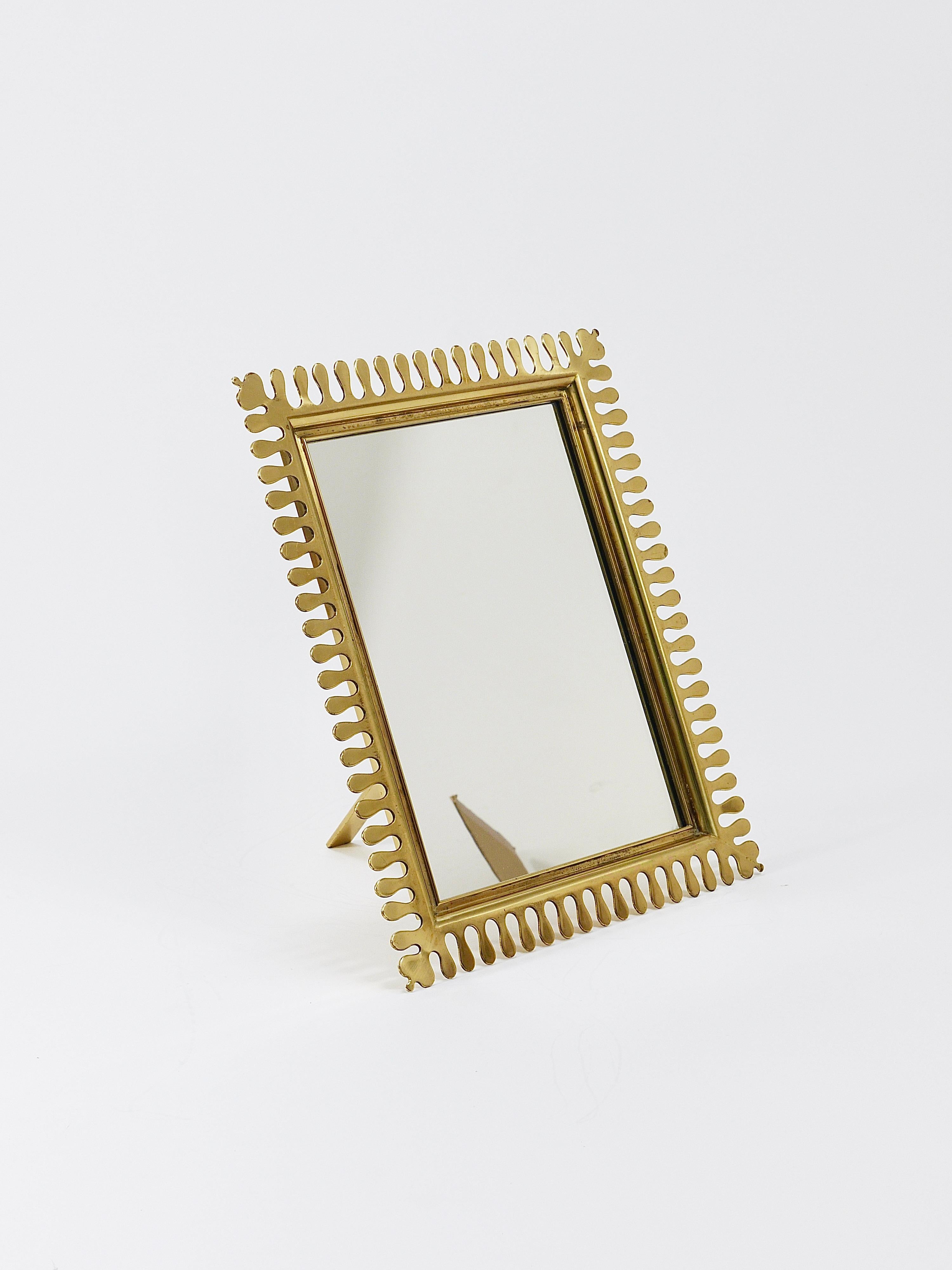 Vereinigte Werkstätten Mid-Century Brass Vanity Table Wall Mirror, Germany, 1970 4
