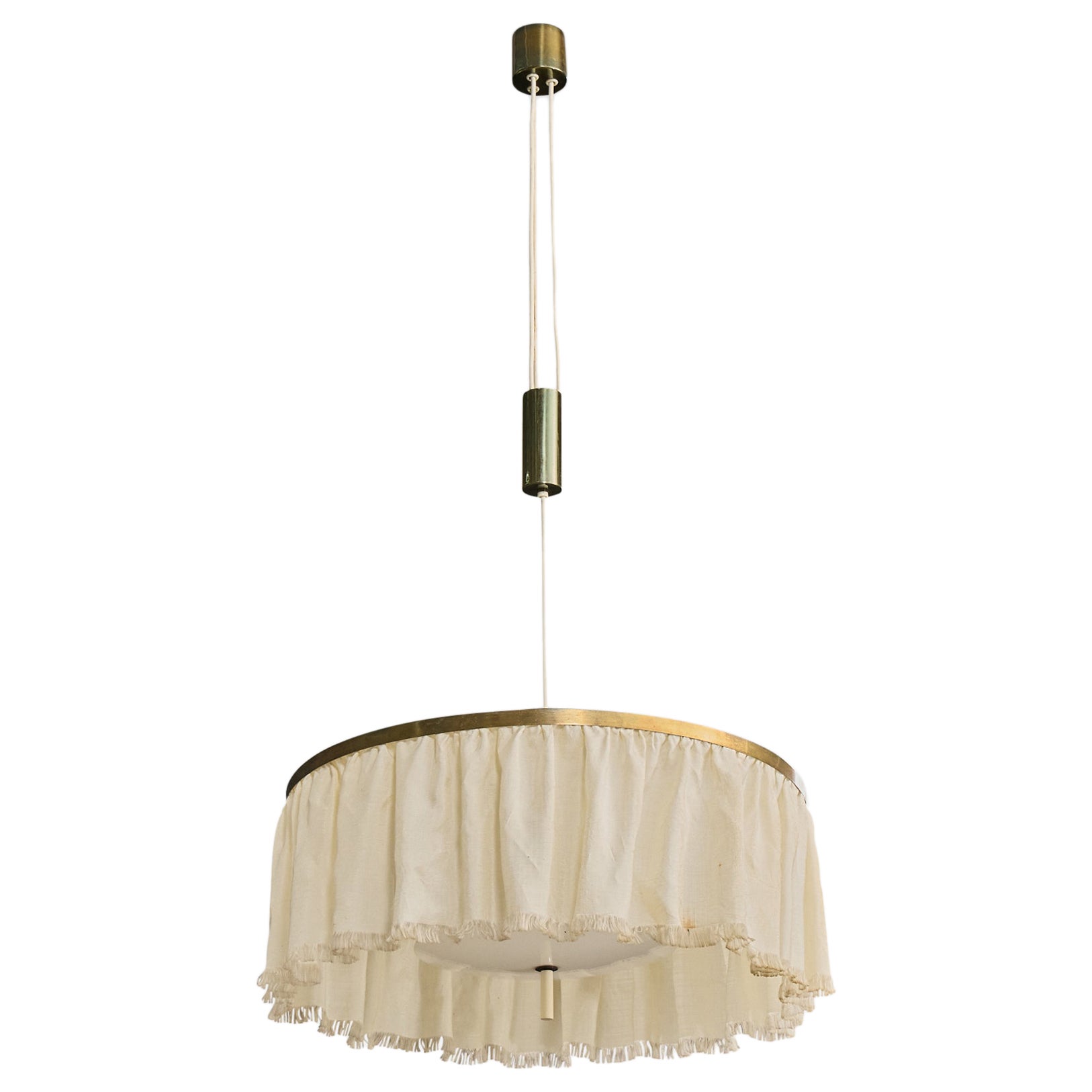 Vereinigte Werkstätten, Pendant Light, Brass, Fabric, Acrylic, Germany, 1950s