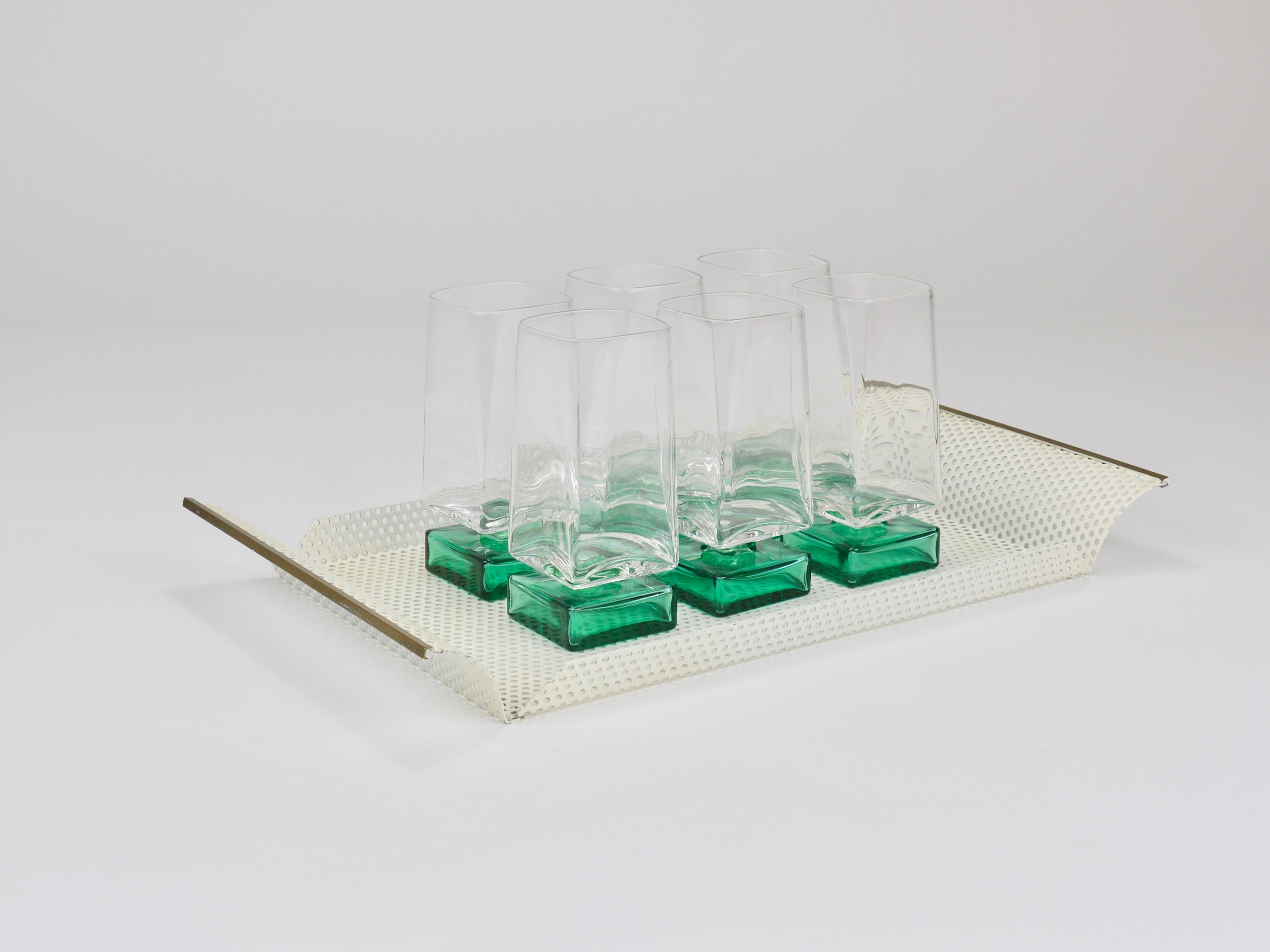 Laccato Vereinigte Werkstätten Rigitulle Brass and Perforated Metal Tray, Germany, 1970s in vendita