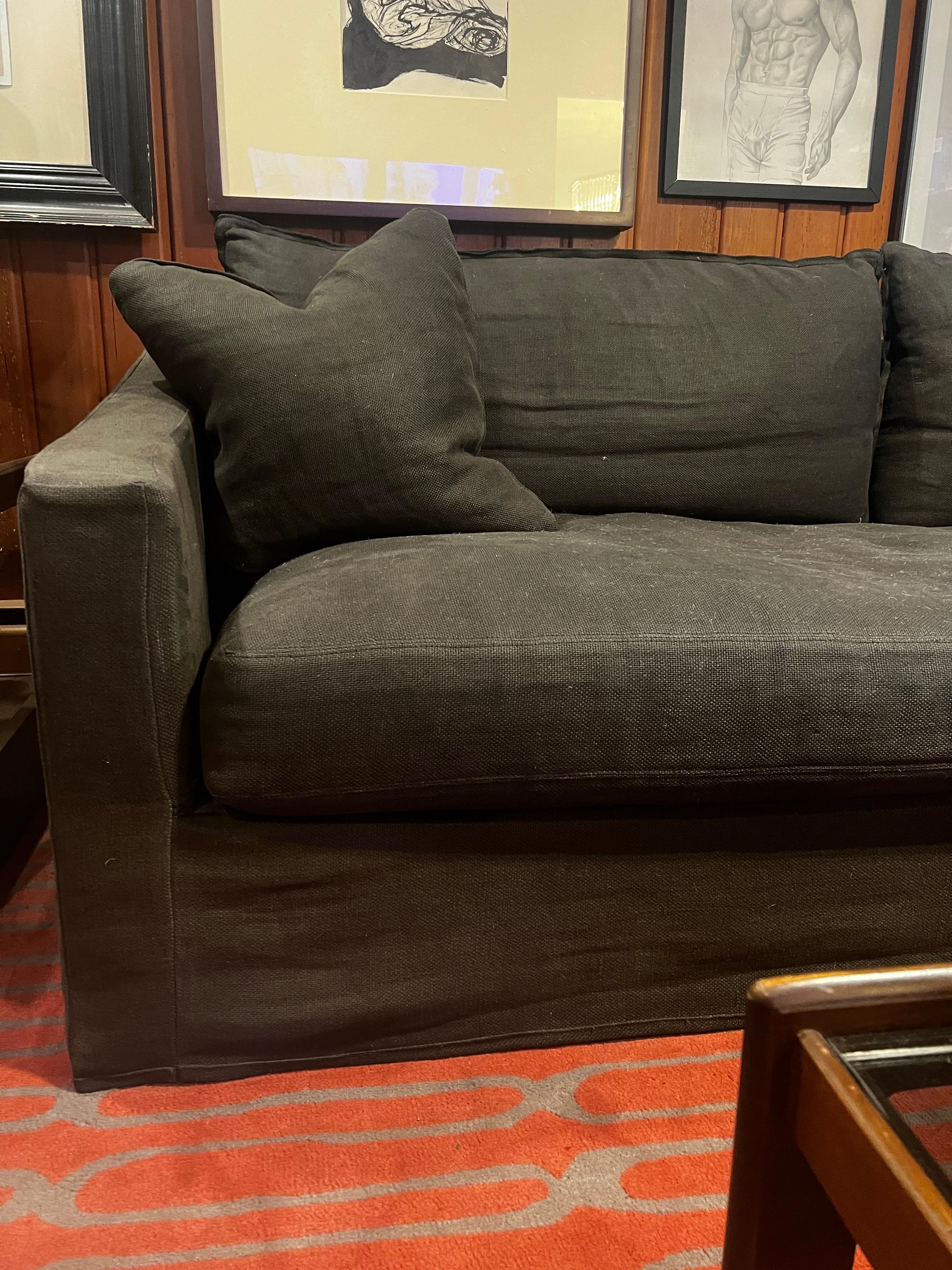 Slipcovered Verellen Sofa.  Their best selling style, the Duke.  If you know Verellen, the furniture is made top quality and built to last generations.

8 ft Sofa.  98 inches at its widest curve.
Sofa has been used in our design office.  It's large