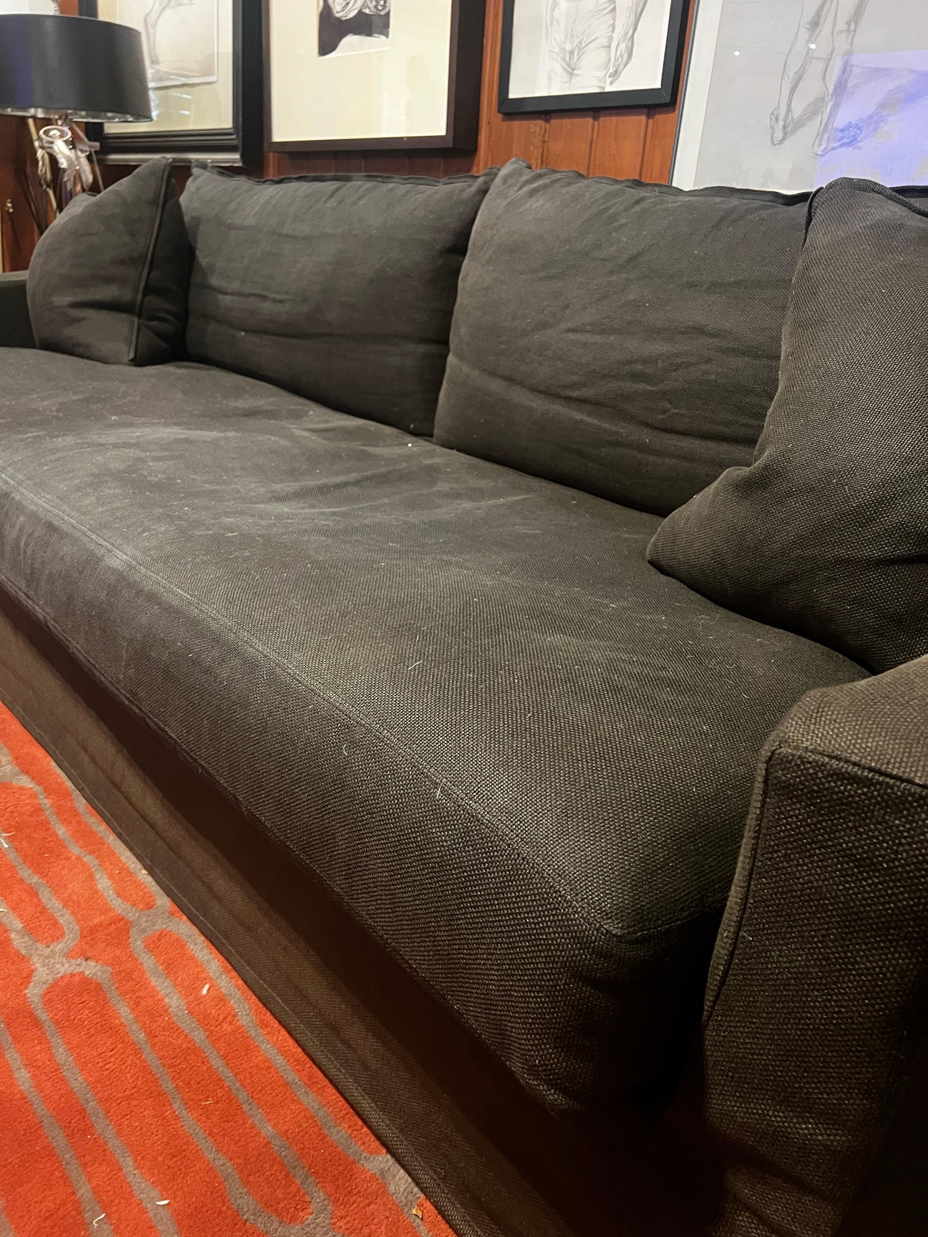 Organic Modern Verellen 8ft Slipcovered Sofa with Dark Graphite Thick Linen