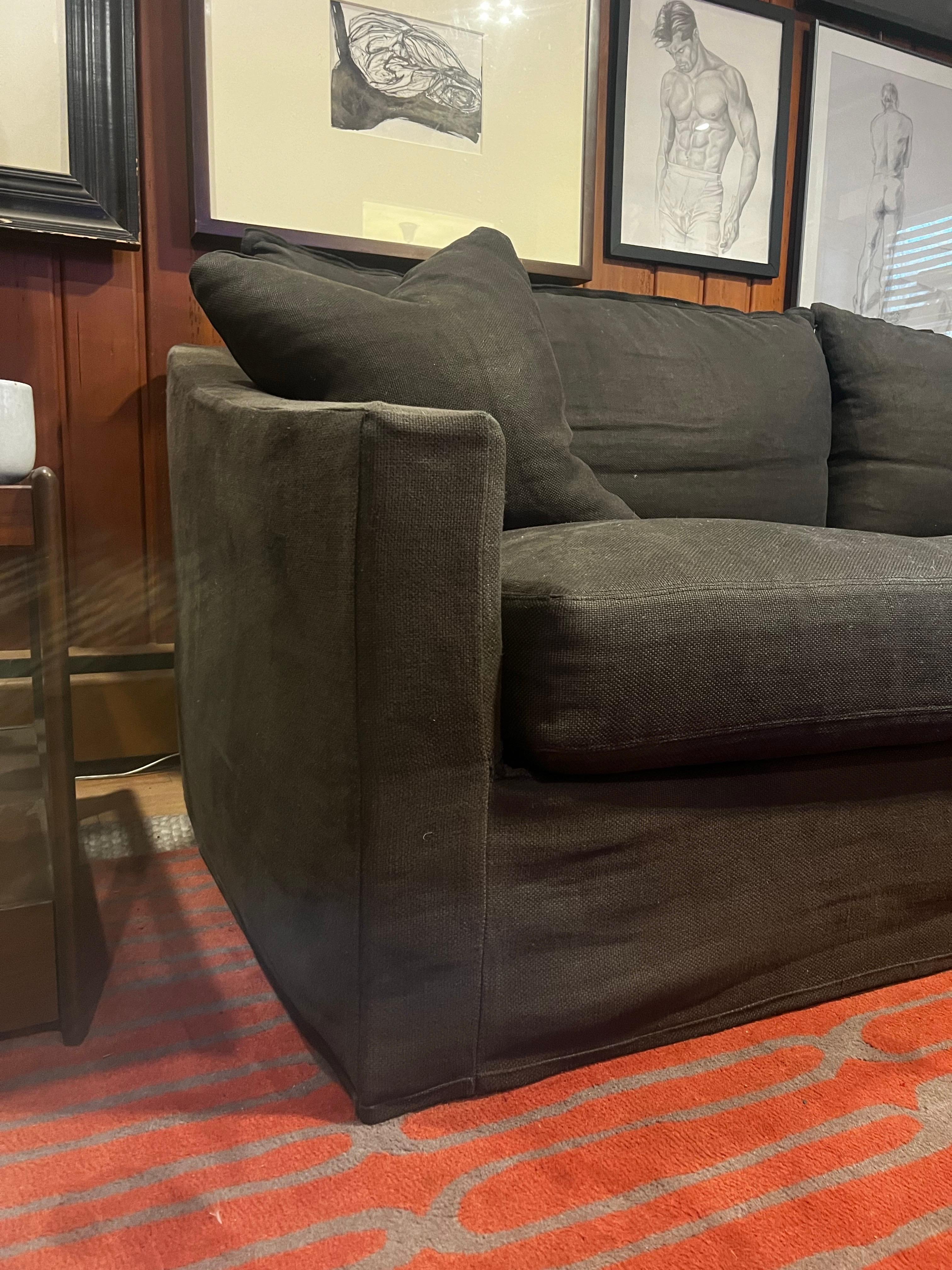 American Verellen 8ft Slipcovered Sofa with Dark Graphite Thick Linen