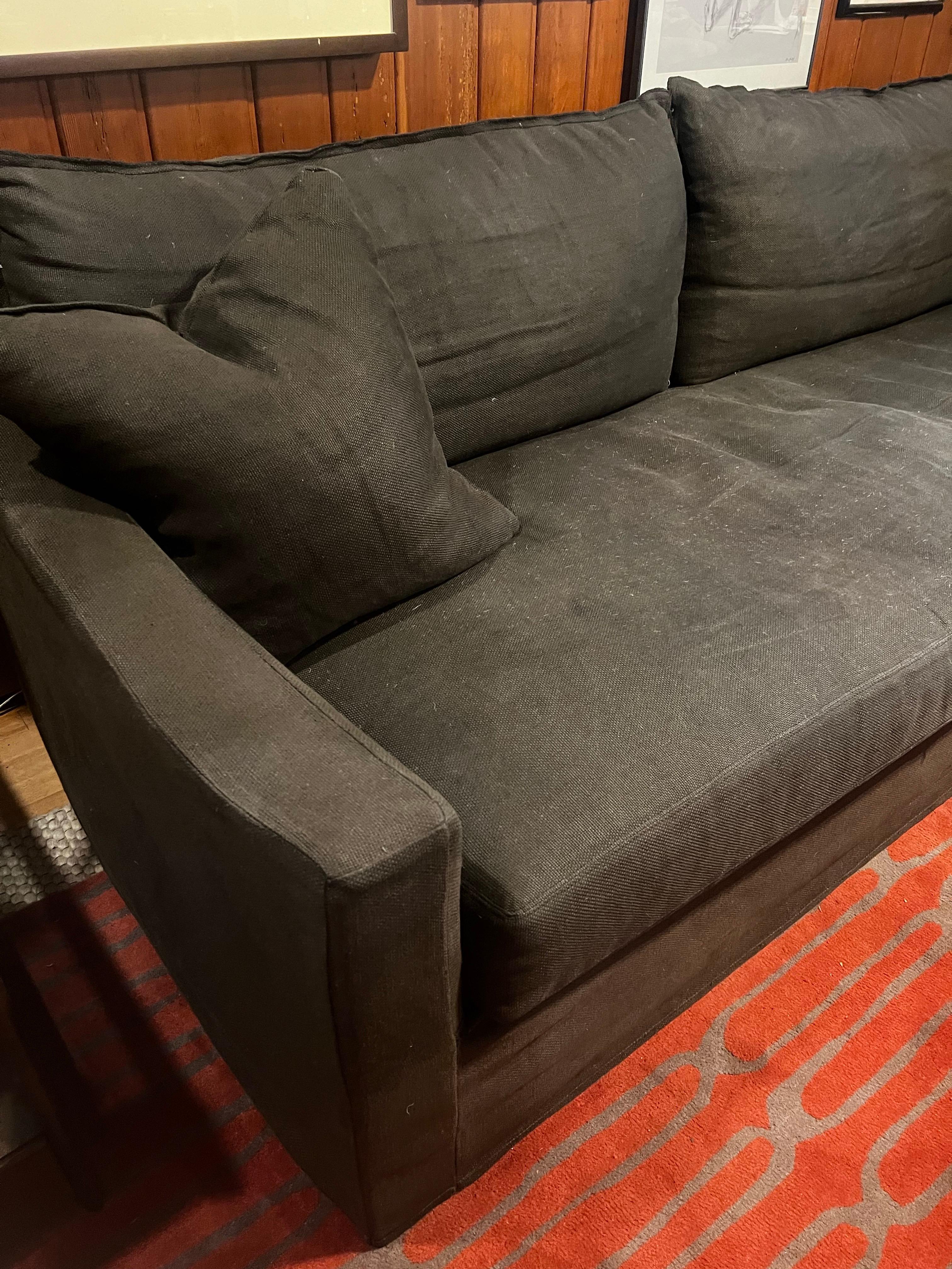 Hand-Crafted Verellen 8ft Slipcovered Sofa with Dark Graphite Thick Linen