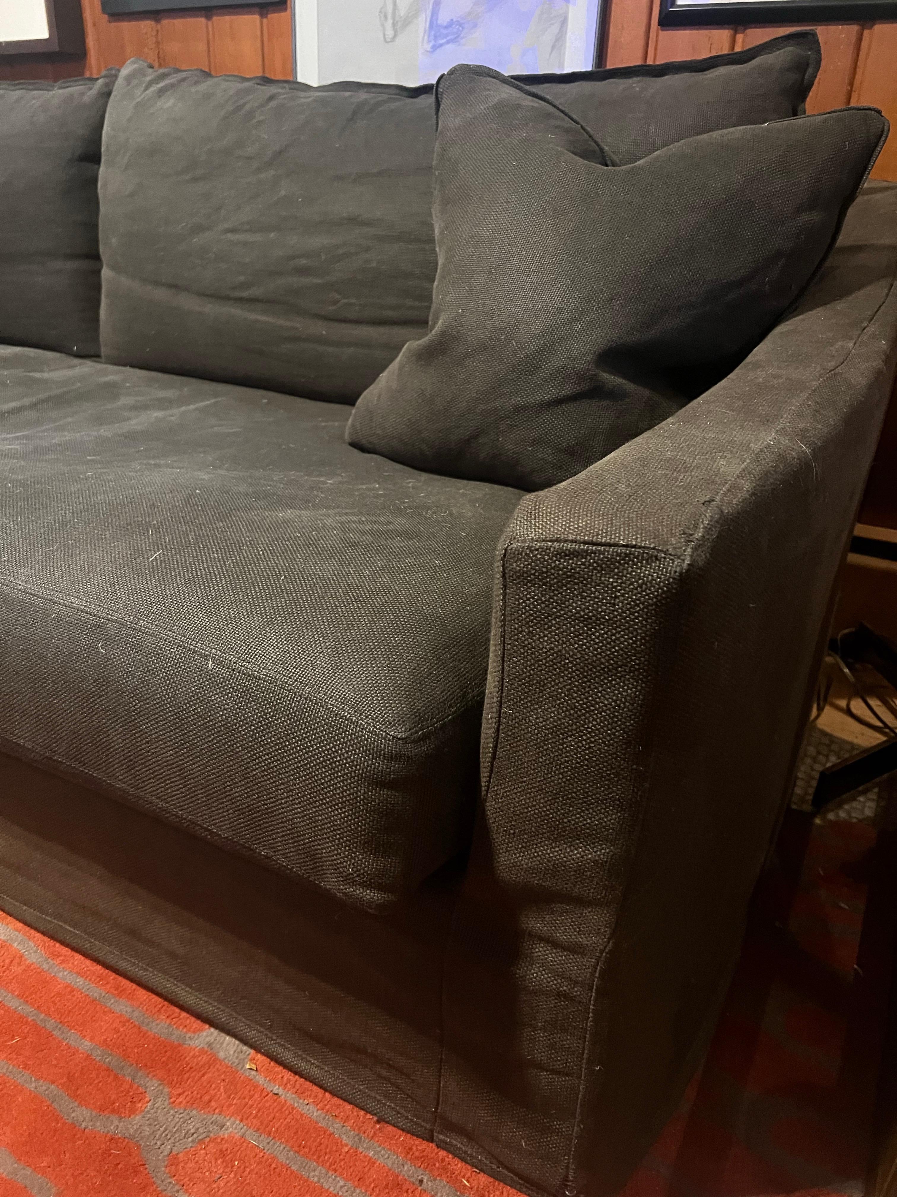 Verellen 8ft Slipcovered Sofa with Dark Graphite Thick Linen In Good Condition In Los Angeles, CA