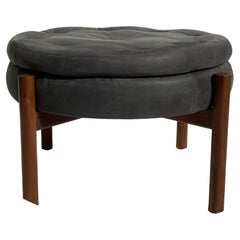 Verellen Danish Modern Walnut & Suede Ottoman