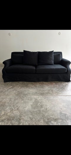 Verellen Slip-covered Black Linen Sofa