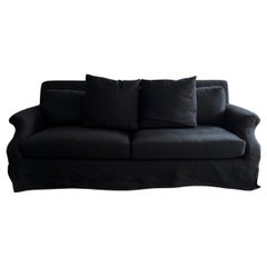 Verellen Slip-covered Black Linen Sofa