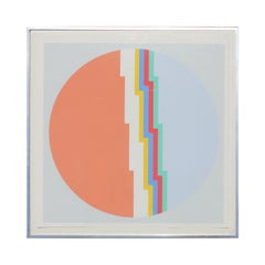 Moderner minimalistischer, farbenfroher, geometrischer, abstrakter, runder Siebdruck ohne Titel