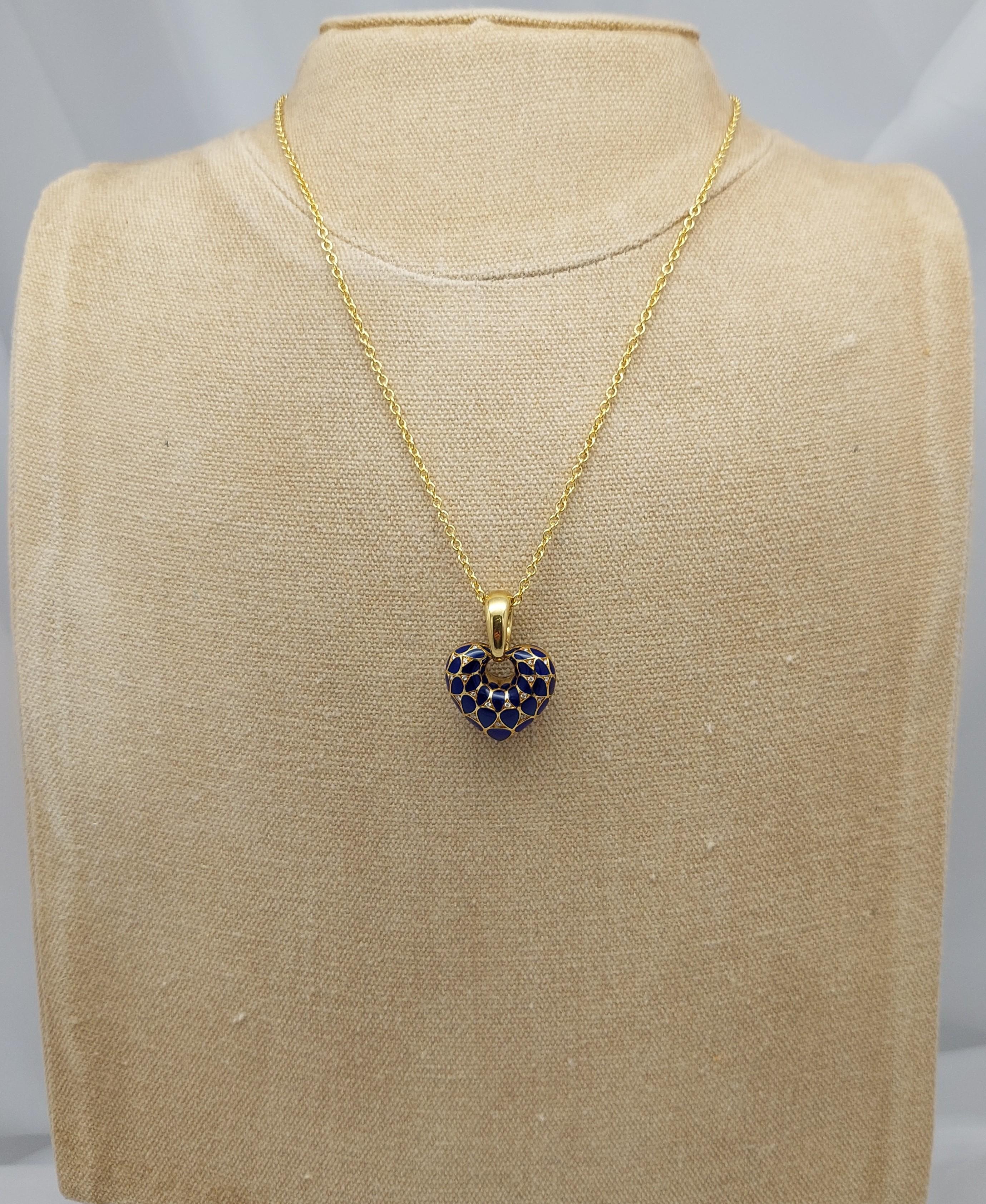 Vergano Corp Collier coeur en émail et diamants 18KT en vente 4