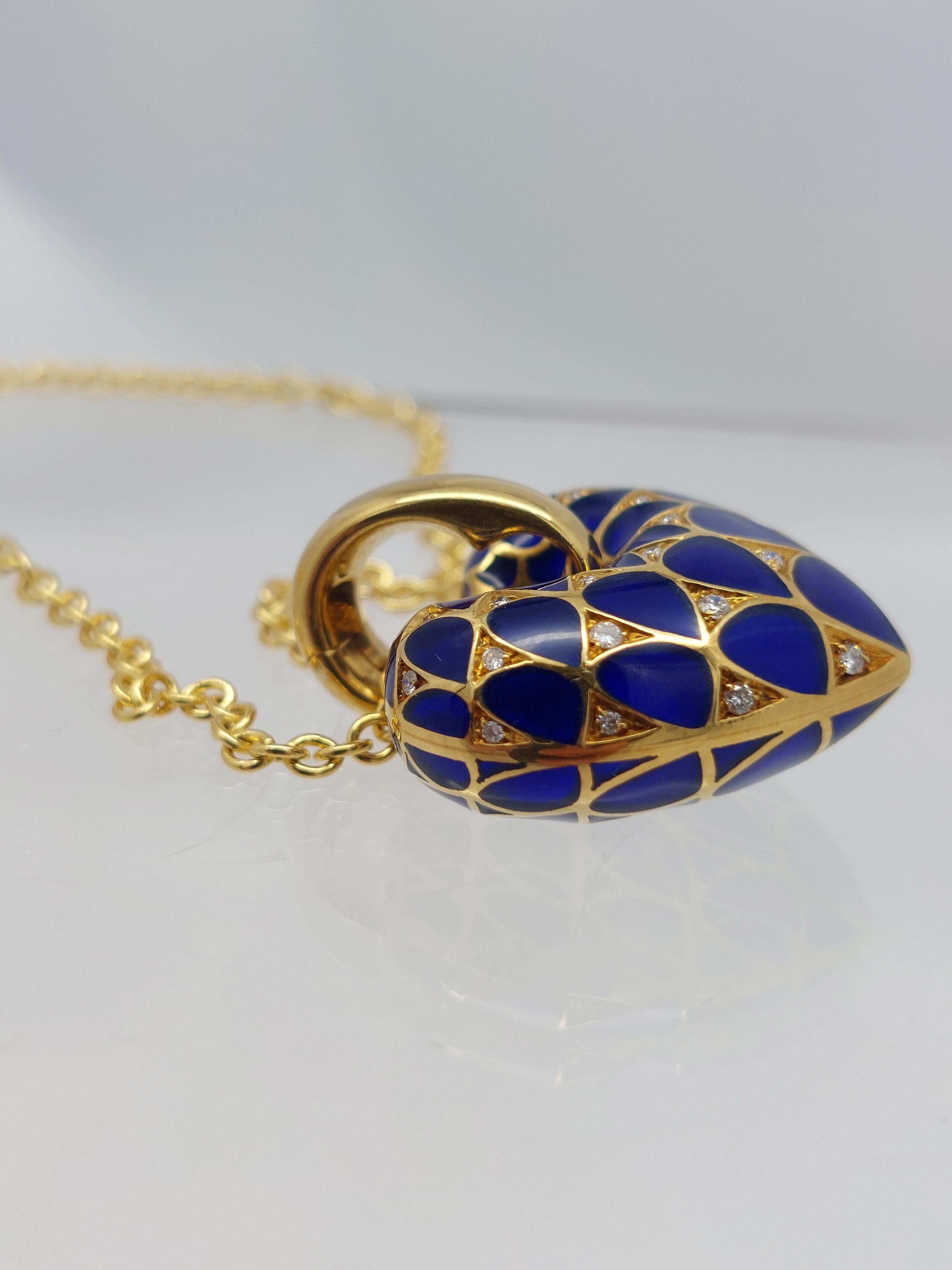 Contemporain Vergano Corp Collier coeur en émail et diamants 18KT en vente