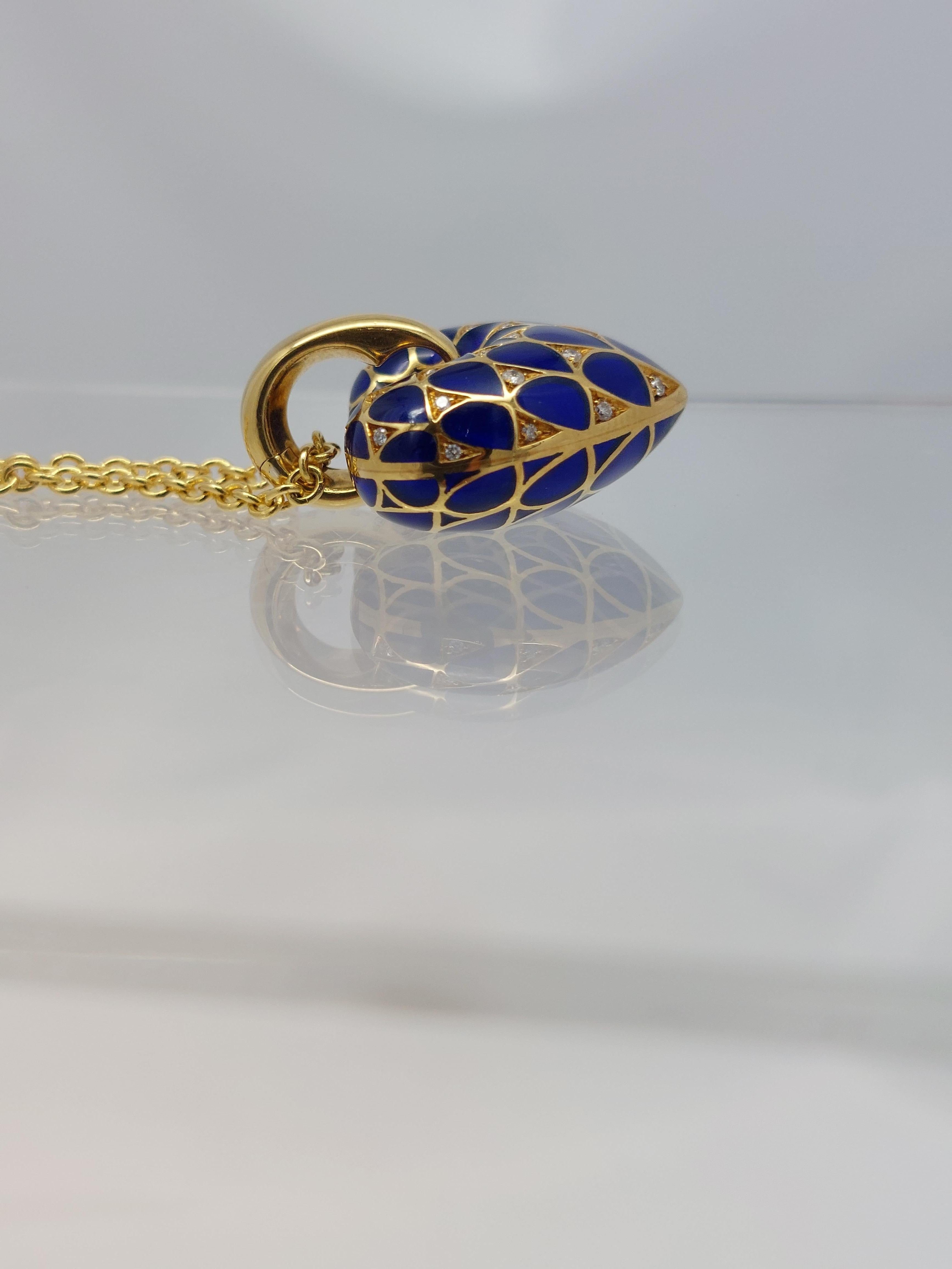 Vergano Corp Collier coeur en émail et diamants 18KT Neuf - En vente à Vero Beach, FL