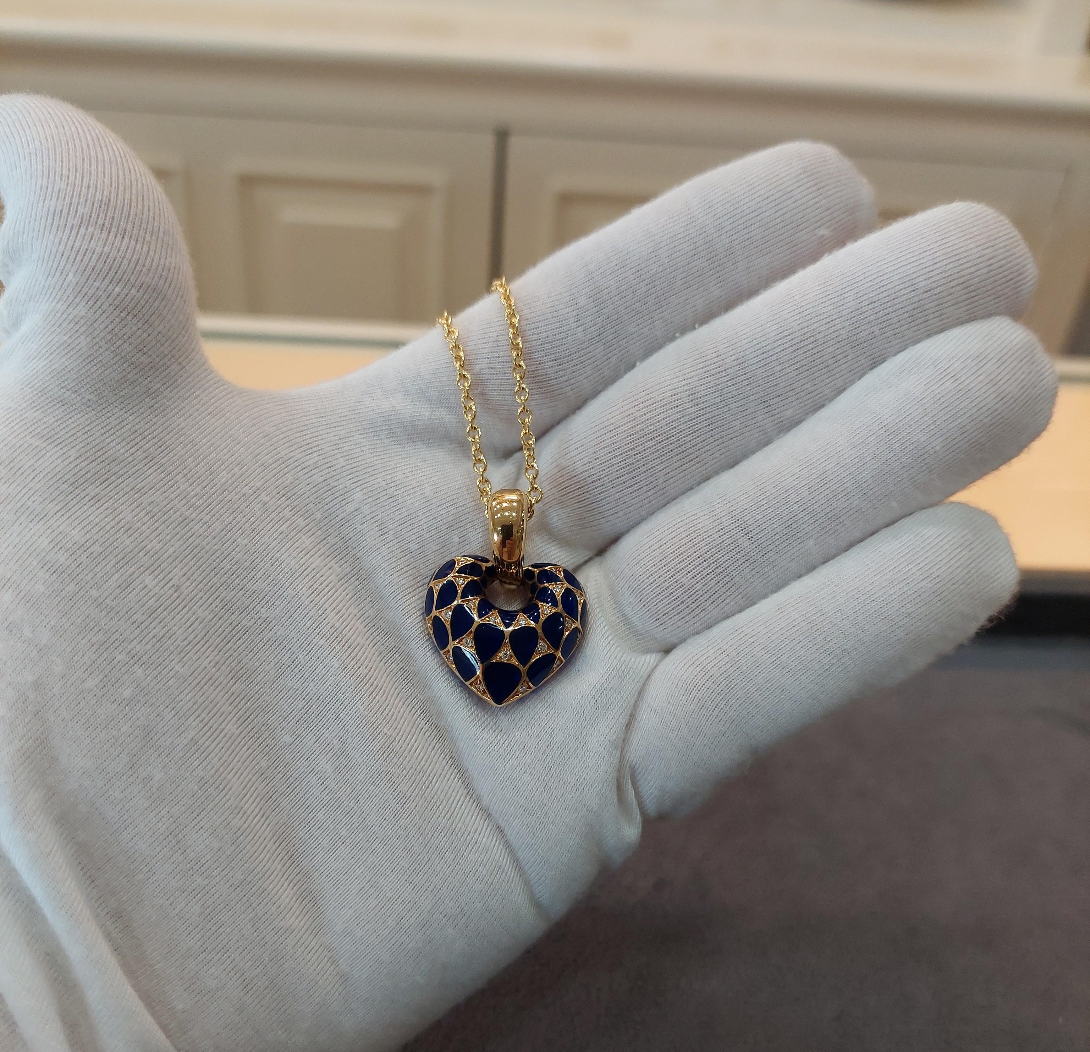 Vergano Corp Collier coeur en émail et diamants 18KT Unisexe en vente