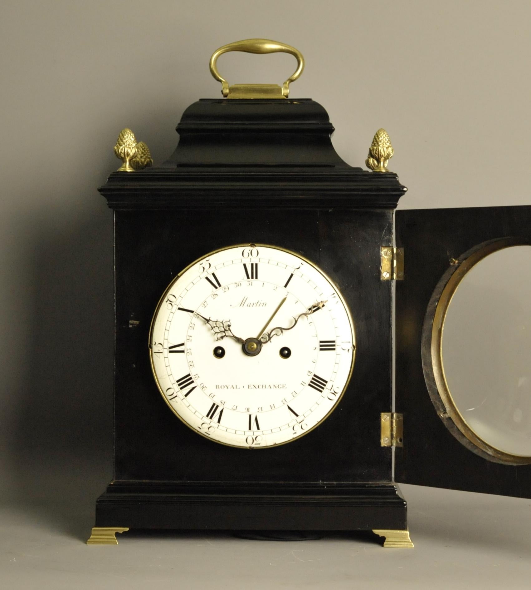 Ebony Verge Bracket Clock Enamel Dial, Martin, London For Sale