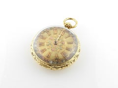 Verge Crown Wheel Key Winding 18K Yellow Gold Ornate Pocket Watch