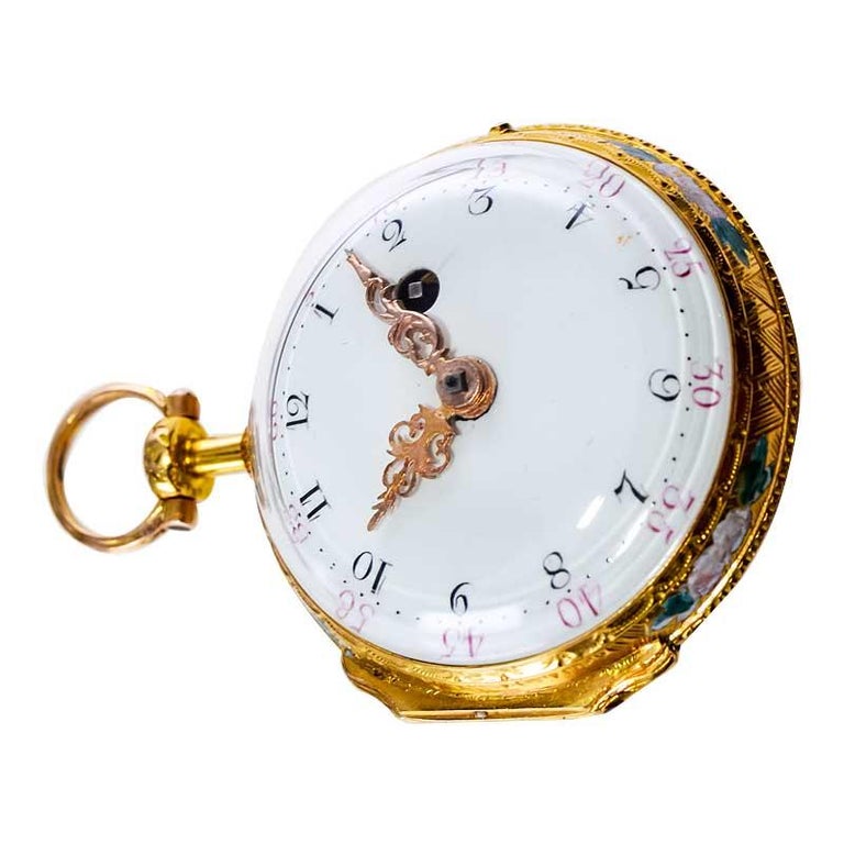 Verge Fusee Enamel Dial Keywind Porcelain Painted Back Pocket