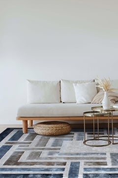 VERGE Hand Tufted Modern Geometric Silk Rug in Beige Blue Colour By Hands