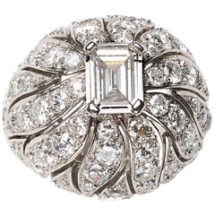 Verger & Cie Retro Bombé Diamond and Platinum Ring, circa 1960