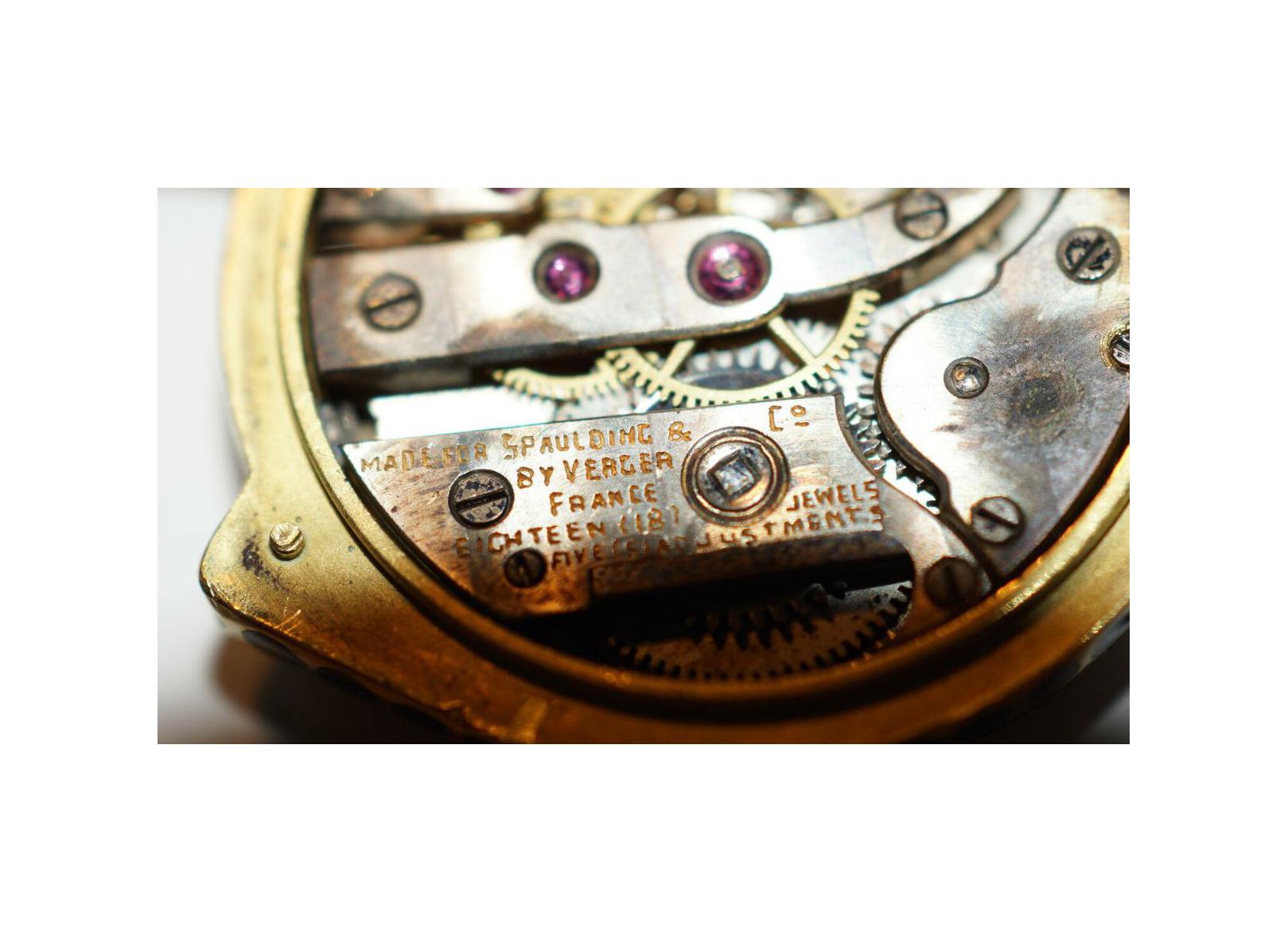 Verger Freres 1901 Spaulding & Co Edwardian Watch-Pendant Guilloche 18Kt Diamond For Sale 2