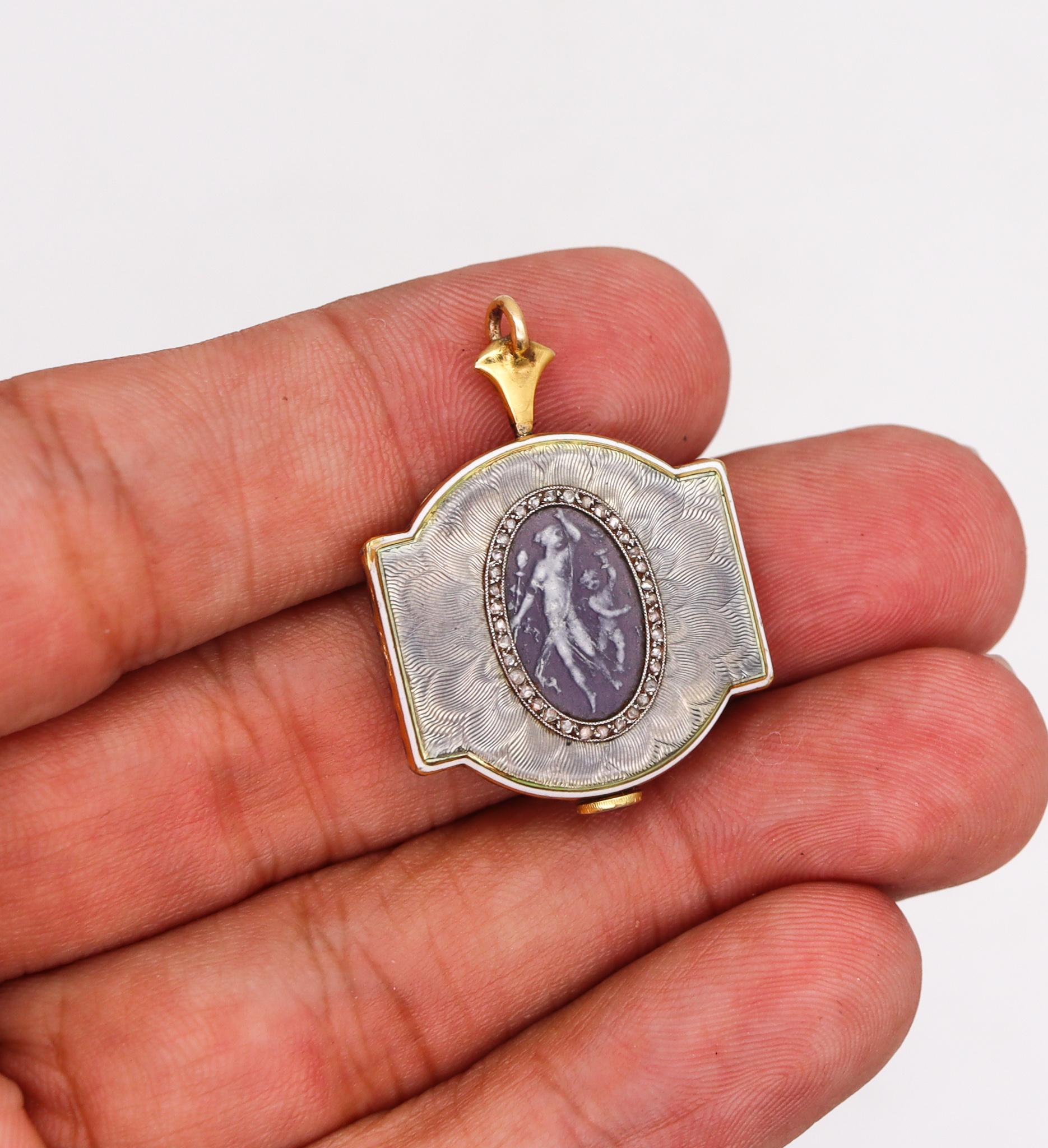 Verger Freres 1901 Spaulding & Co Edwardian Watch-Pendant Guilloche 18Kt Diamond For Sale 1