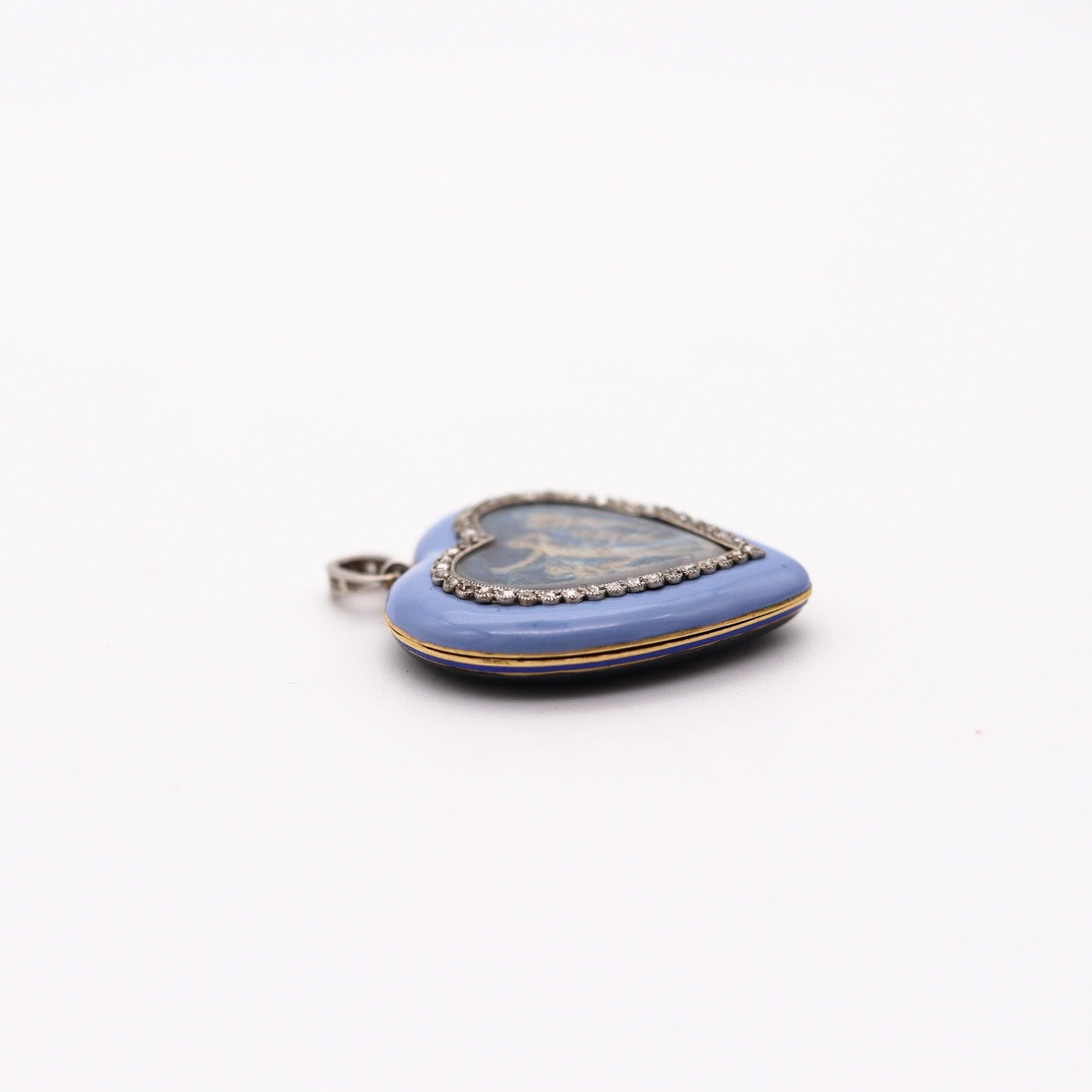 VERGER Frères 1905, montre à pendentif édouardienne émaillée en platine et diamants Excellent état - En vente à Miami, FL