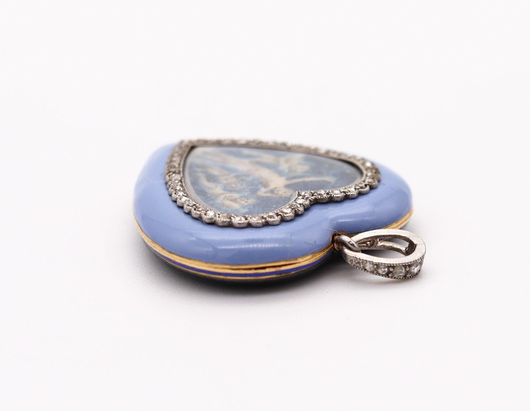 VERGER Frères 1905, montre à pendentif édouardienne émaillée en platine et diamants Pour femmes en vente