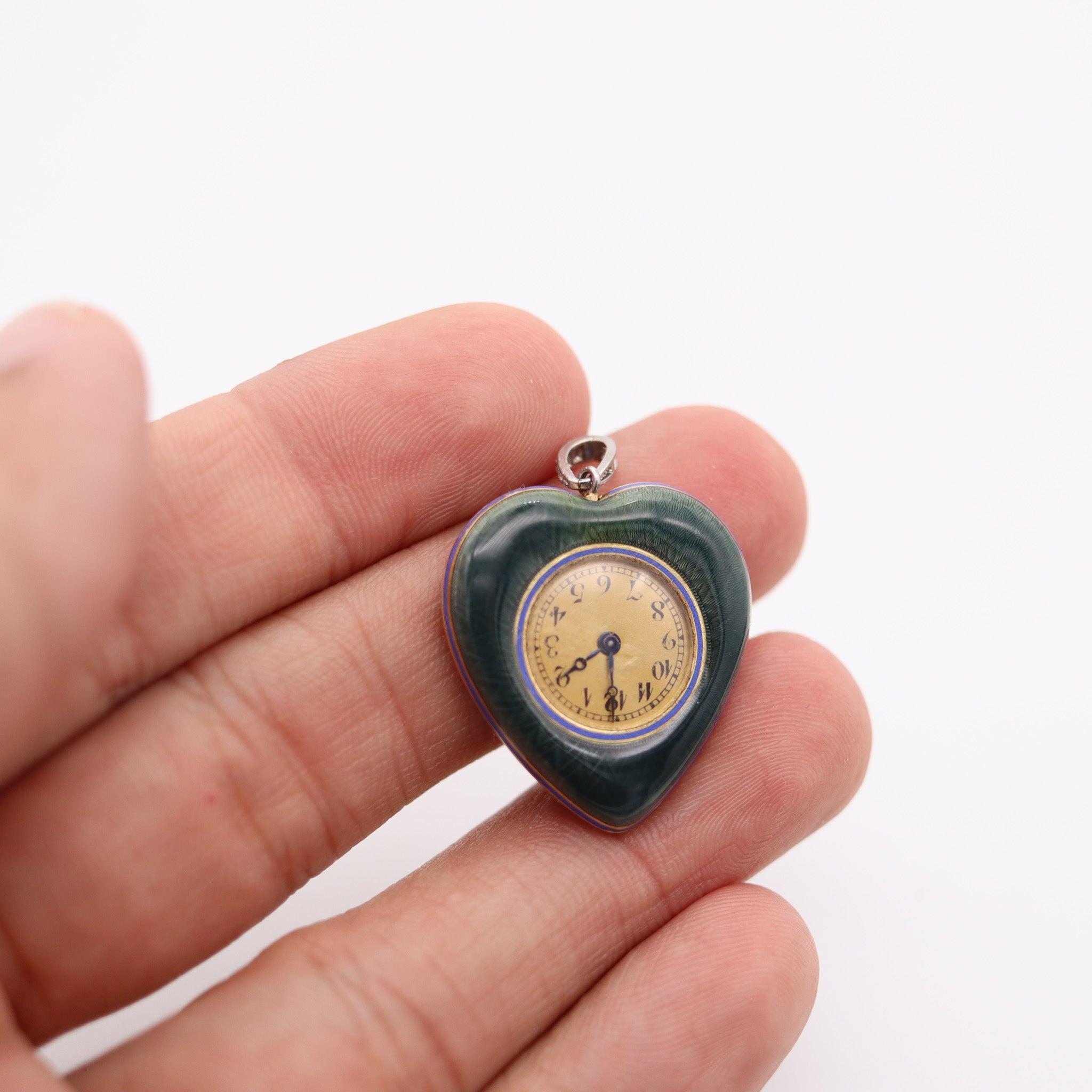VERGER Frères 1905, montre à pendentif édouardienne émaillée en platine et diamants en vente 2