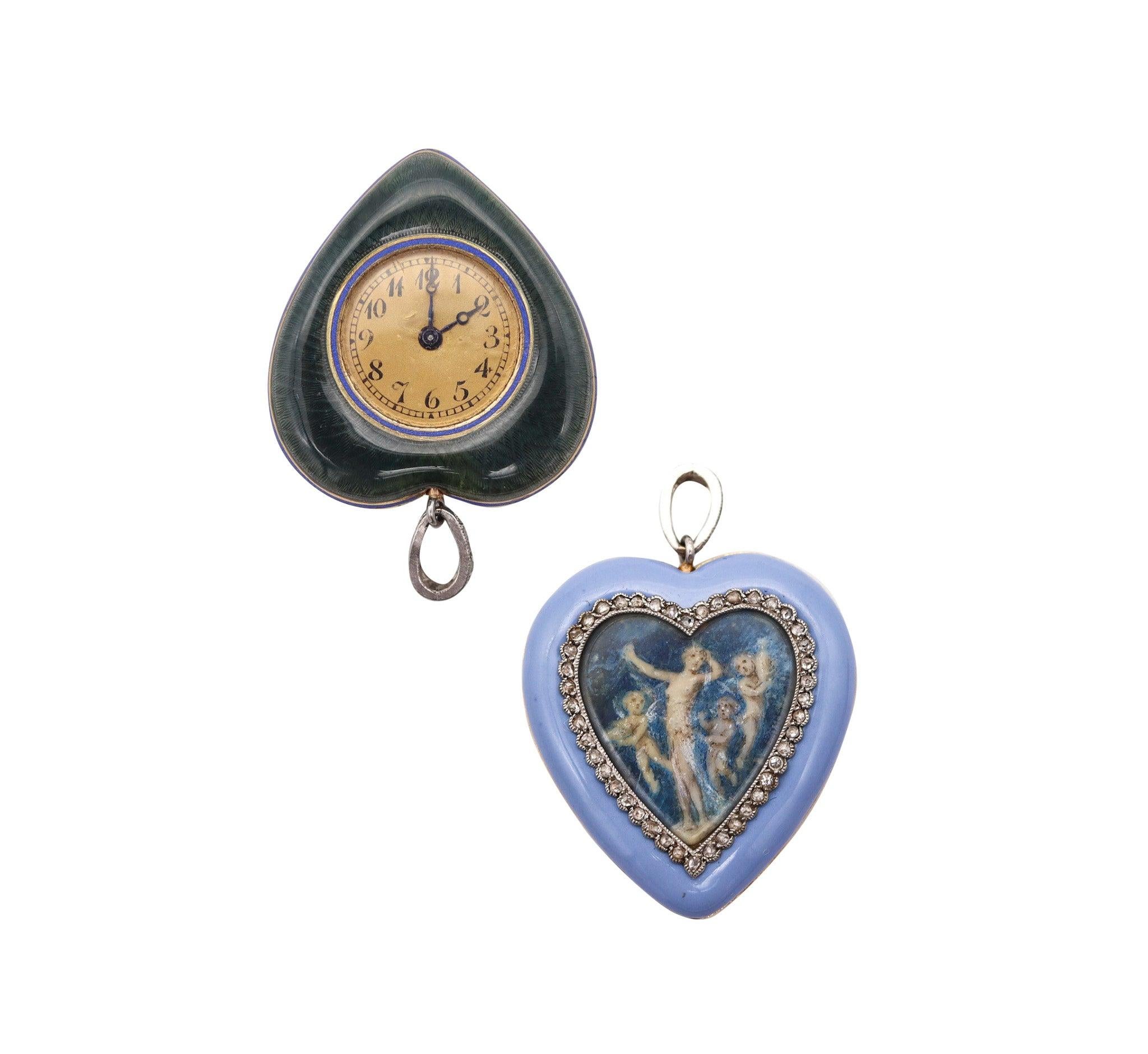 VERGER Frères 1905, montre à pendentif édouardienne émaillée en platine et diamants en vente 3