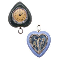 VERGER FRERES 1905 Orologio con ciondolo smaltato edoardiano in platino e diamanti