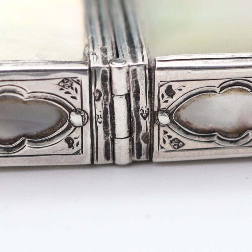 Hand-Crafted VERGER FRERES 1905 Paris Edwardian Card Case Box In Sterling And White Nacre For Sale