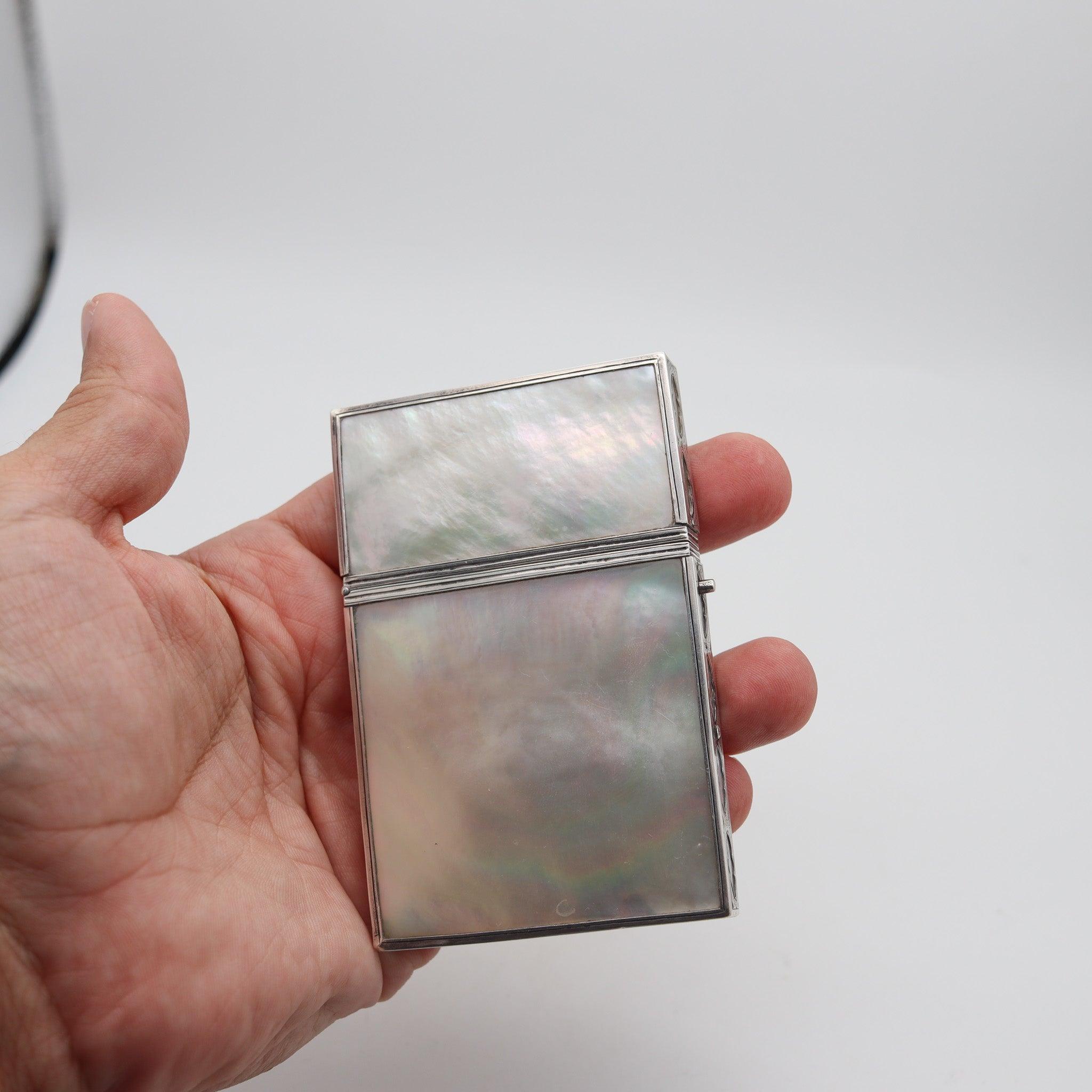Silver VERGER FRERES 1905 Paris Edwardian Card Case Box In Sterling And White Nacre For Sale