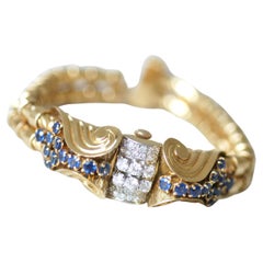 Vintage Verger Frères Lady's Bracelet Watch Sapphires And Diamonds On Gold
