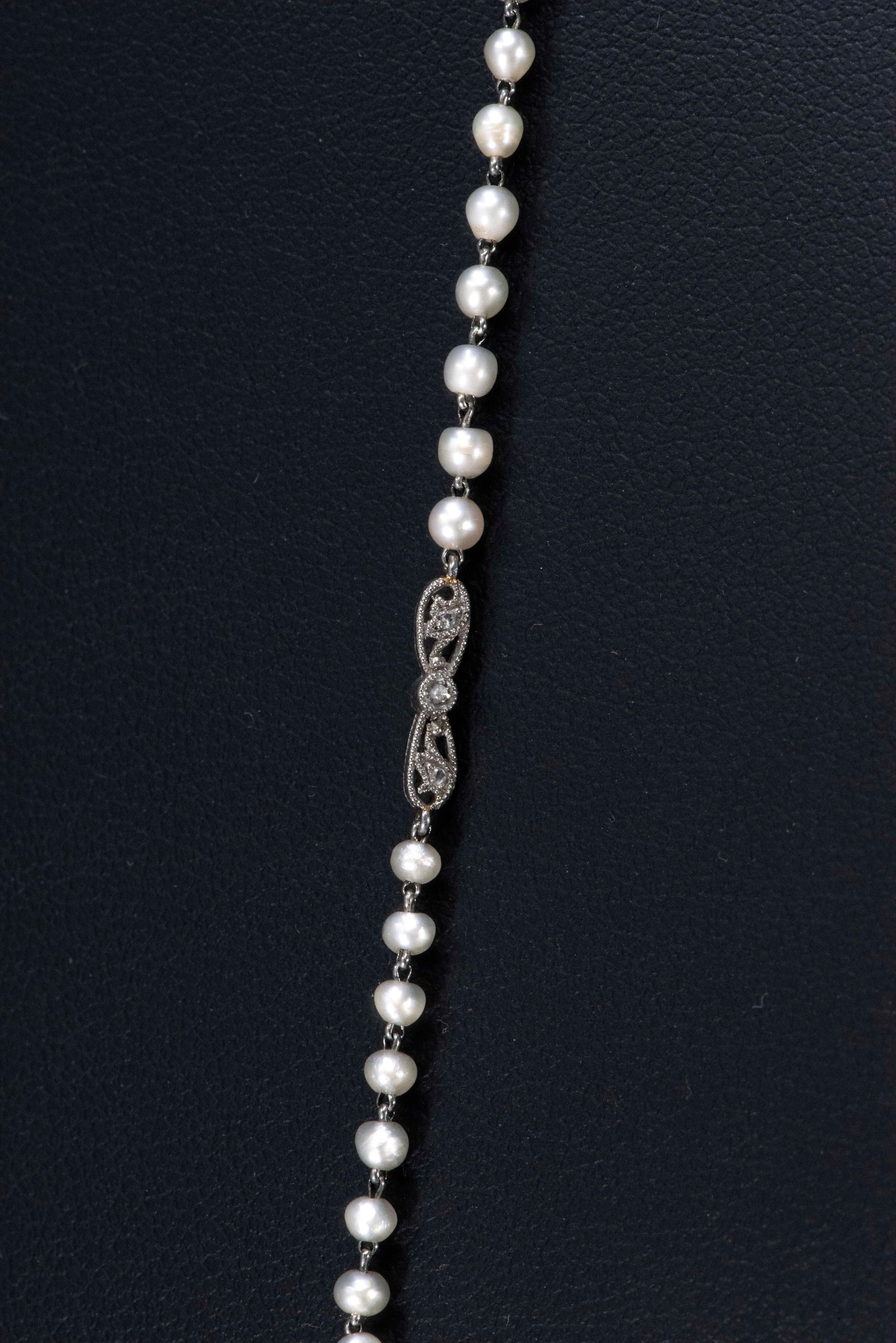 Verger Freres Paillet Platinum Diamond Enamel Pearl Necklace Pendant Watch, 1900 For Sale 6