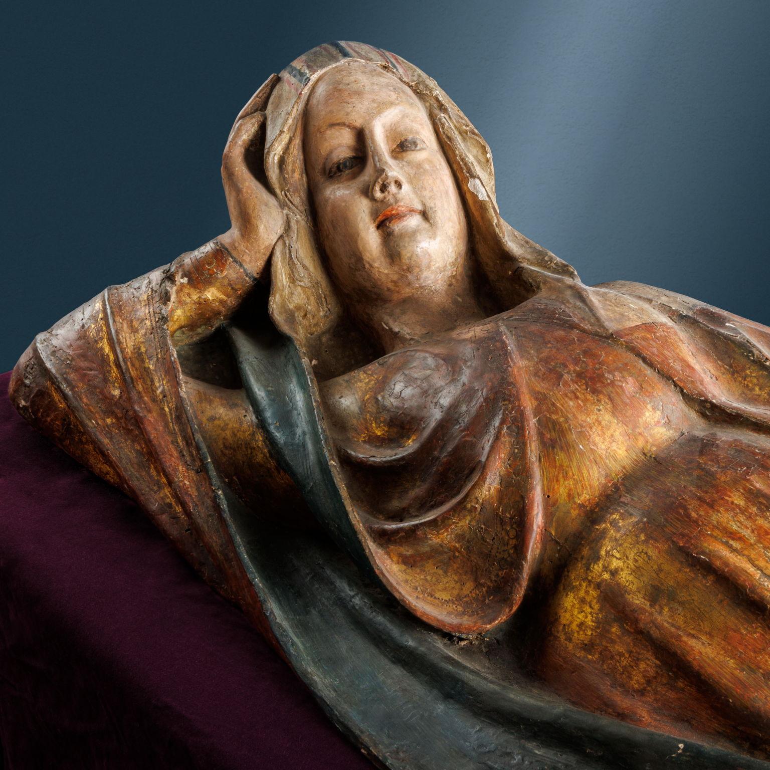 Italian Vergine della Natività. Scultore attivo in area adriatica, inizio XV secolo in vendita