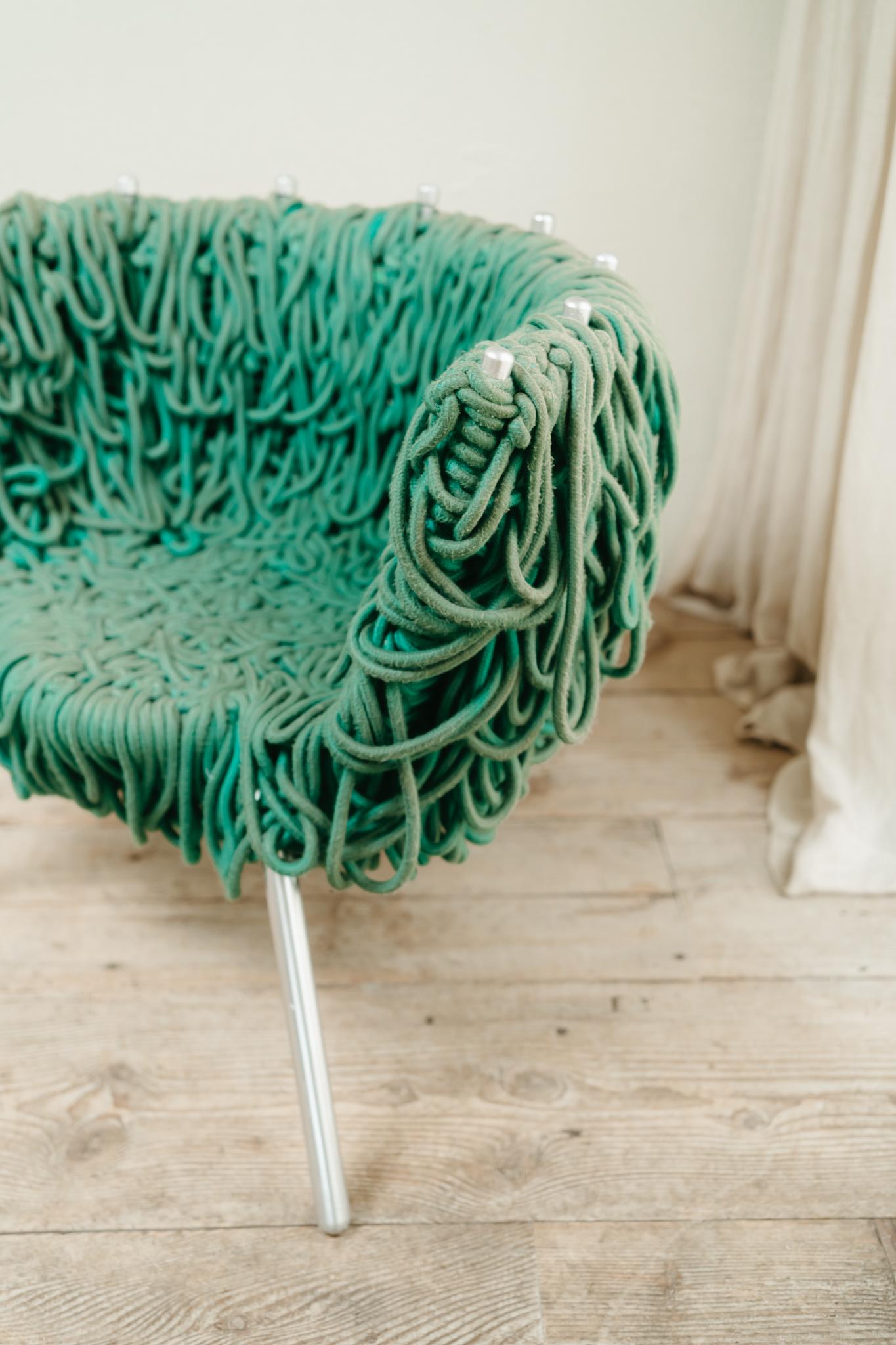 Verhelma chair by Fernando and Humberto Campana for Edra, Green Rope, Aluminium For Sale 6