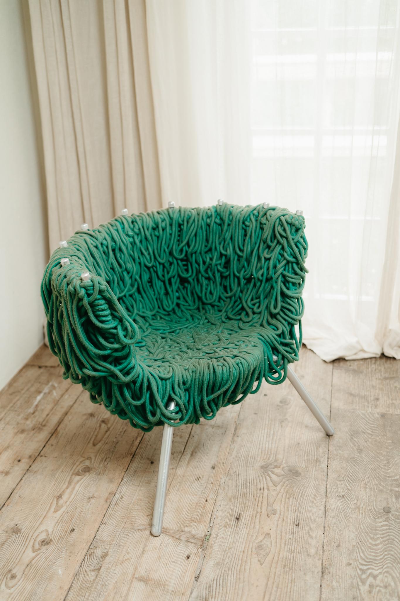 Verhelma chair by Fernando and Humberto Campana for Edra, Green Rope, Aluminium For Sale 7