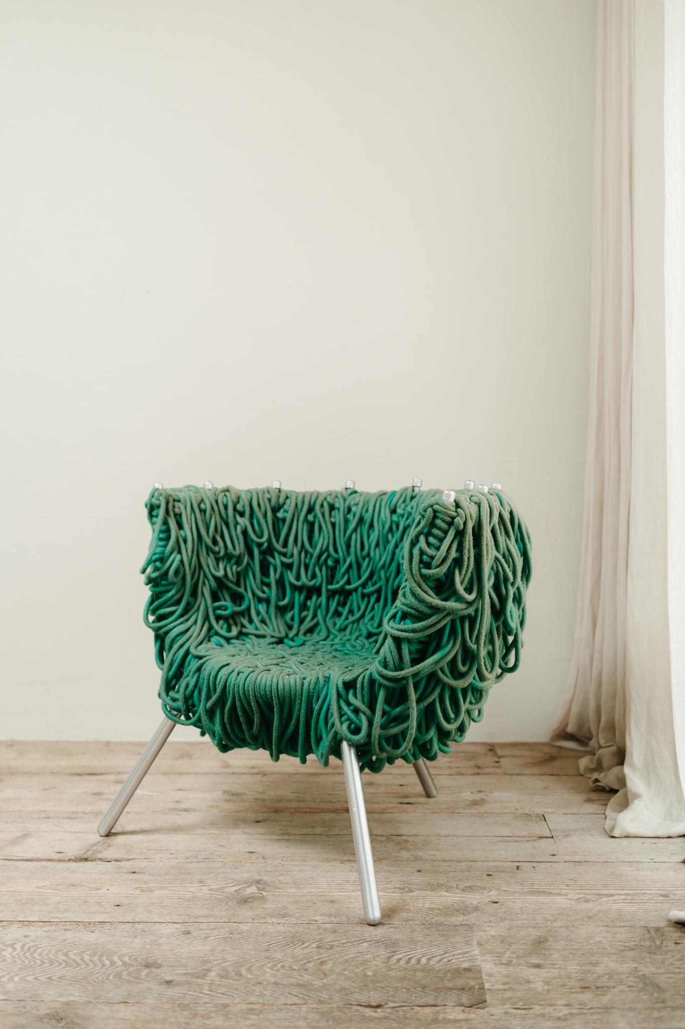 Brazilian Verhelma chair by Fernando and Humberto Campana for Edra, Green Rope, Aluminium For Sale