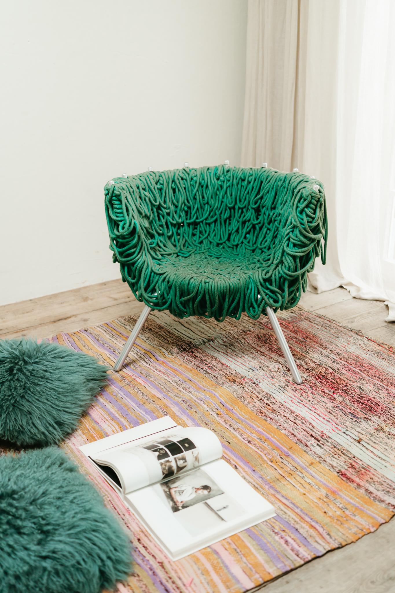 Aluminum Verhelma chair by Fernando and Humberto Campana for Edra, Green Rope, Aluminium For Sale