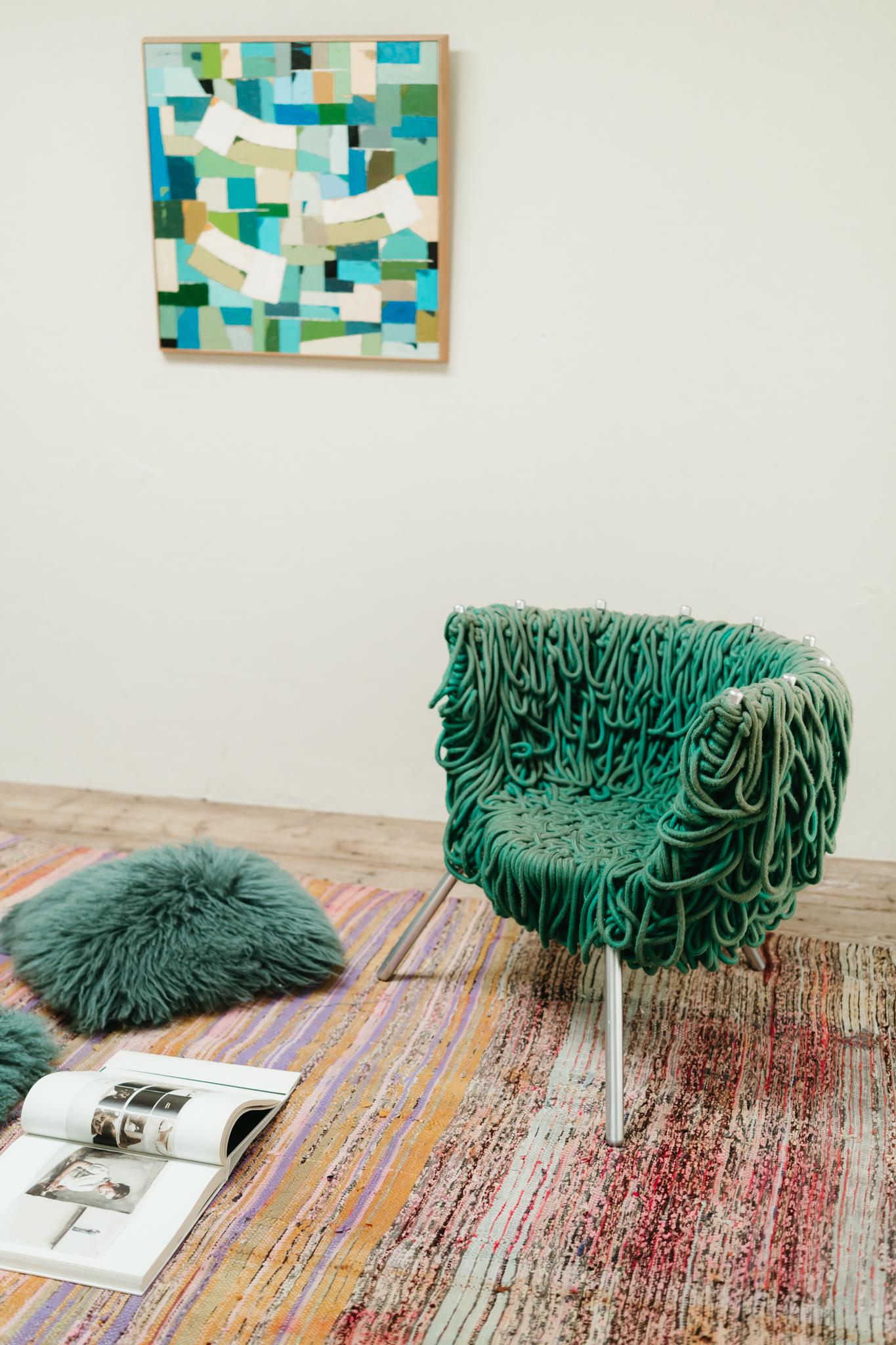 Verhelma chair by Fernando and Humberto Campana for Edra, Green Rope, Aluminium For Sale 1