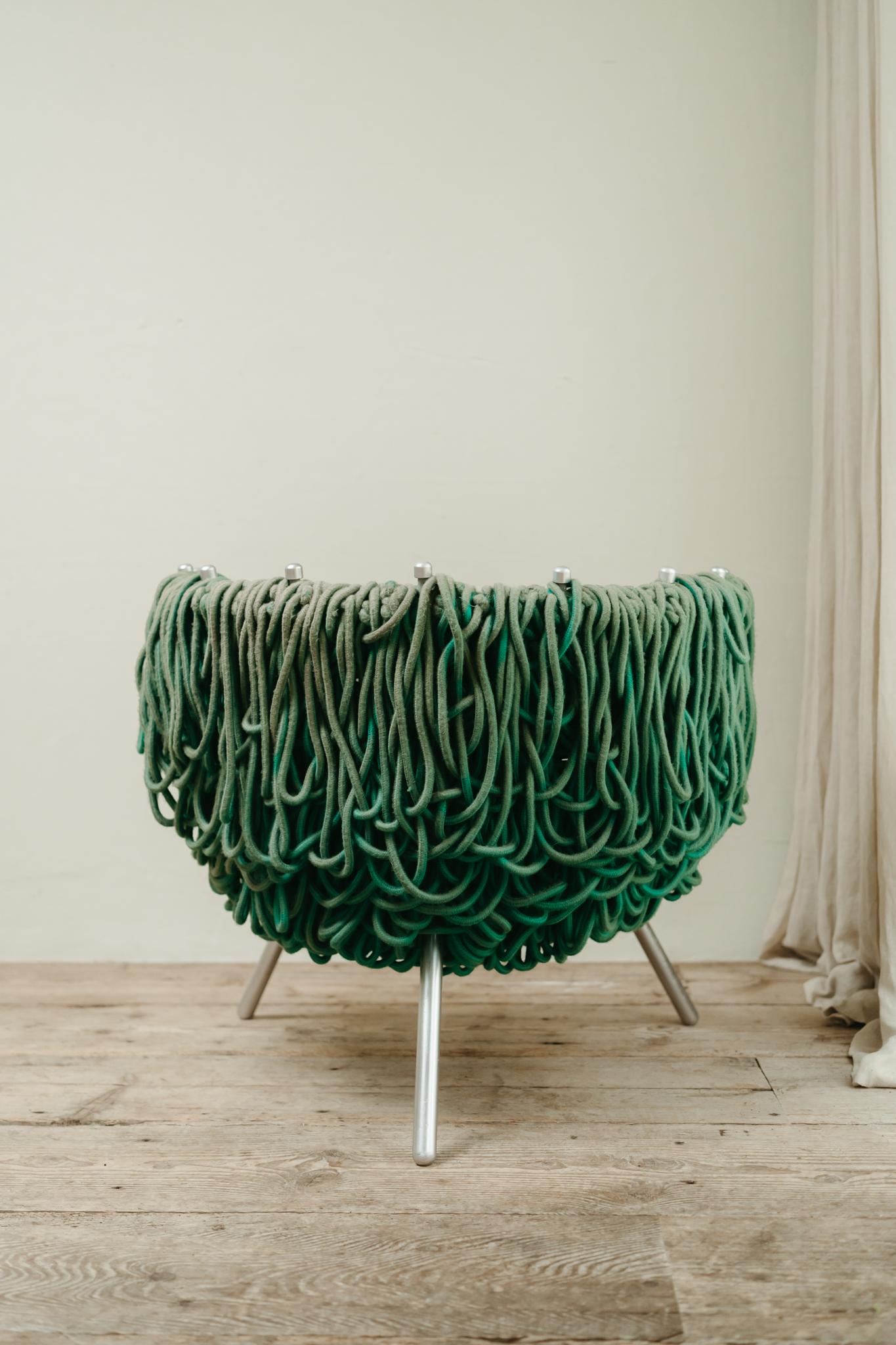 Verhelma chair by Fernando and Humberto Campana for Edra, Green Rope, Aluminium For Sale 3