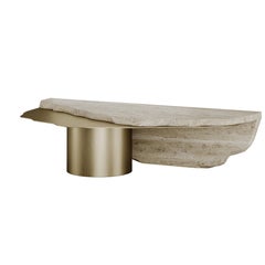 Verhey Center Table in Brass and Romano Travertine by Mavo Atelier