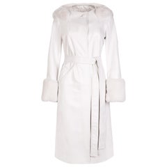 Trench in pelle con cappuccio Verheyen Aurora in bianco con pelliccia sintetica - Taglia 12