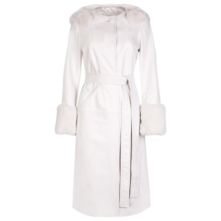 Verheyen Aurora Hooded Leather Trench, White Leather Trench Coat Womens